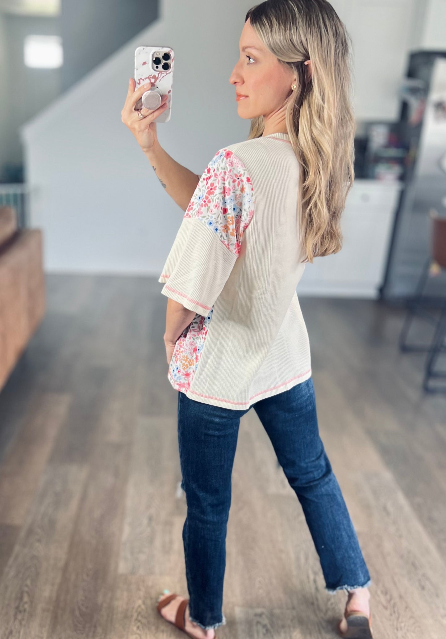 Syd Floral Top in Cream