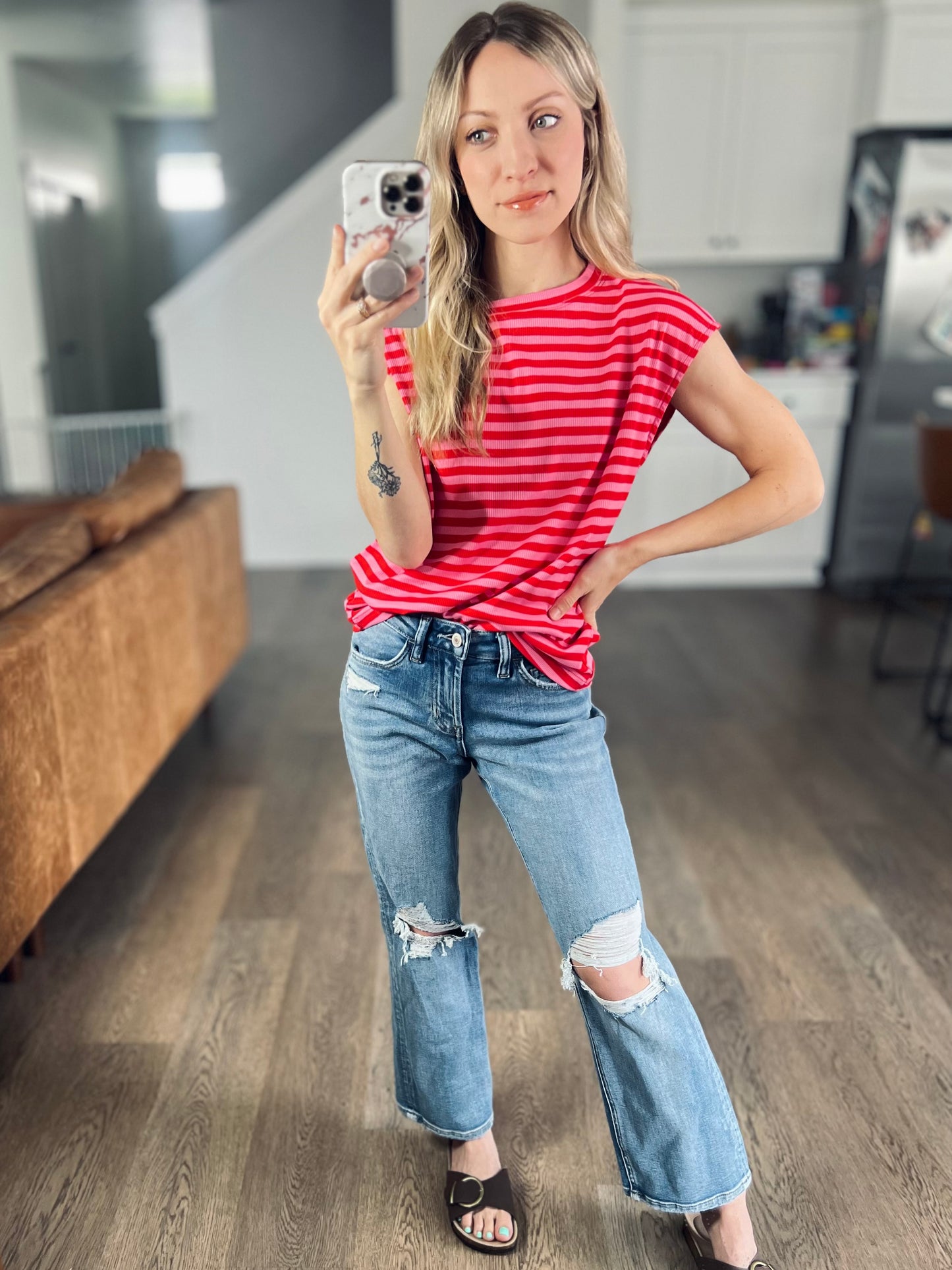 Etta Striped Cap Sleeve Top