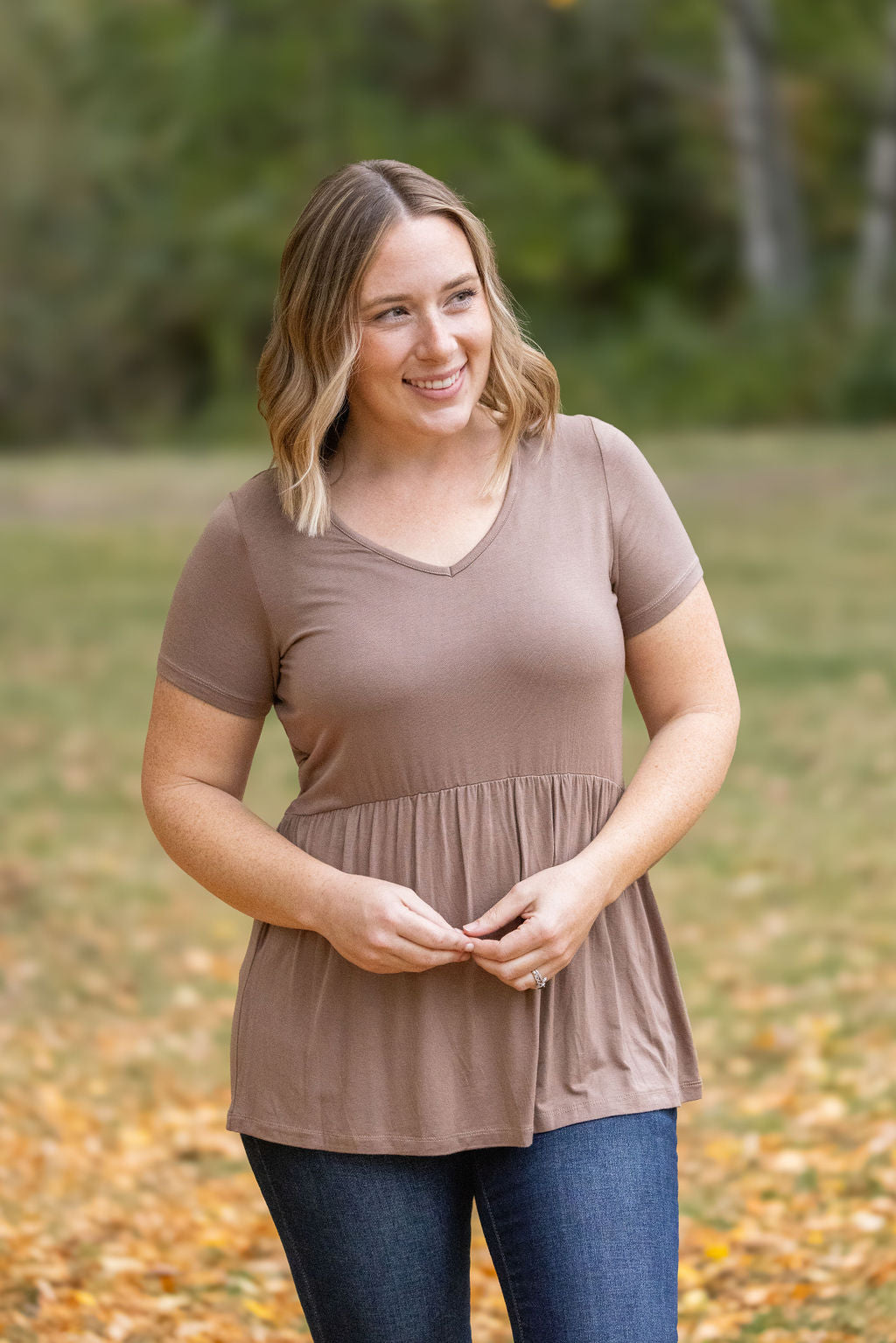 Sarah Ruffle Short Sleeve - Mocha FINAL SALE