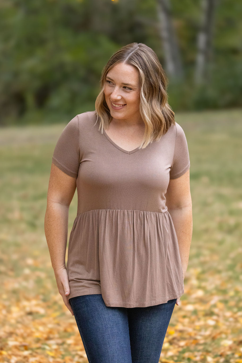 Sarah Ruffle Short Sleeve - Mocha FINAL SALE