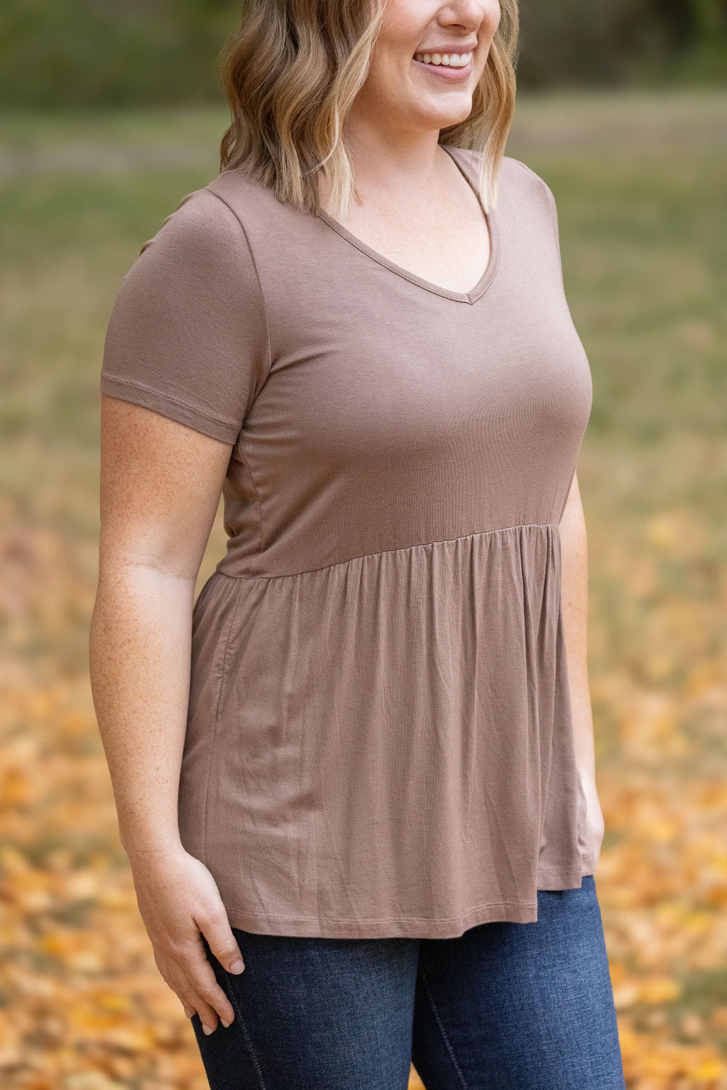 Sarah Ruffle Short Sleeve - Mocha FINAL SALE