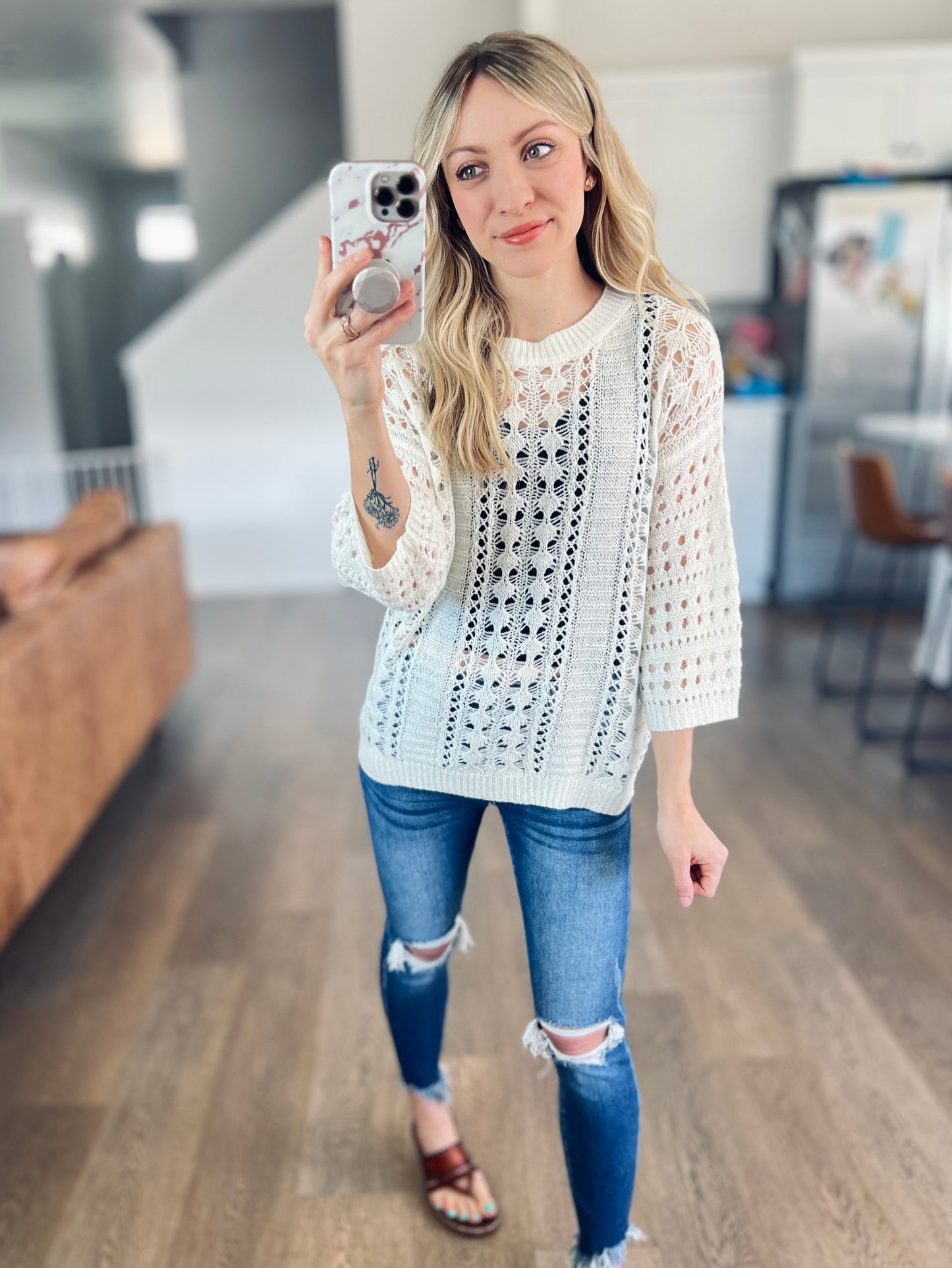 Lara Hollow Knit Sweater in Cream