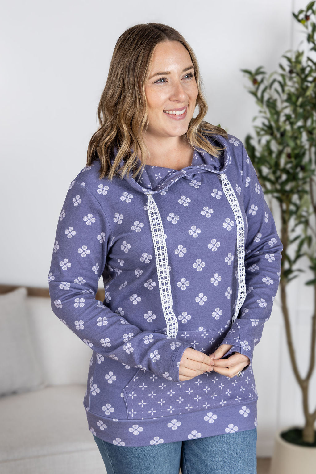 Hailey Pullover Hoodie - Slate Purple Floral
