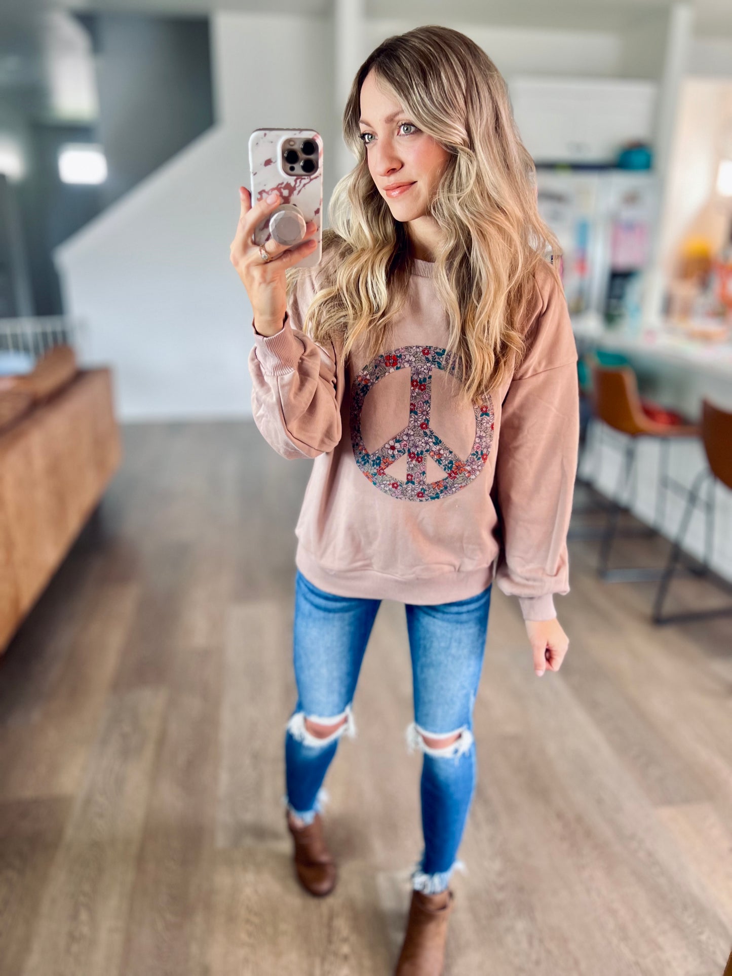 Floral & Peace Pullover