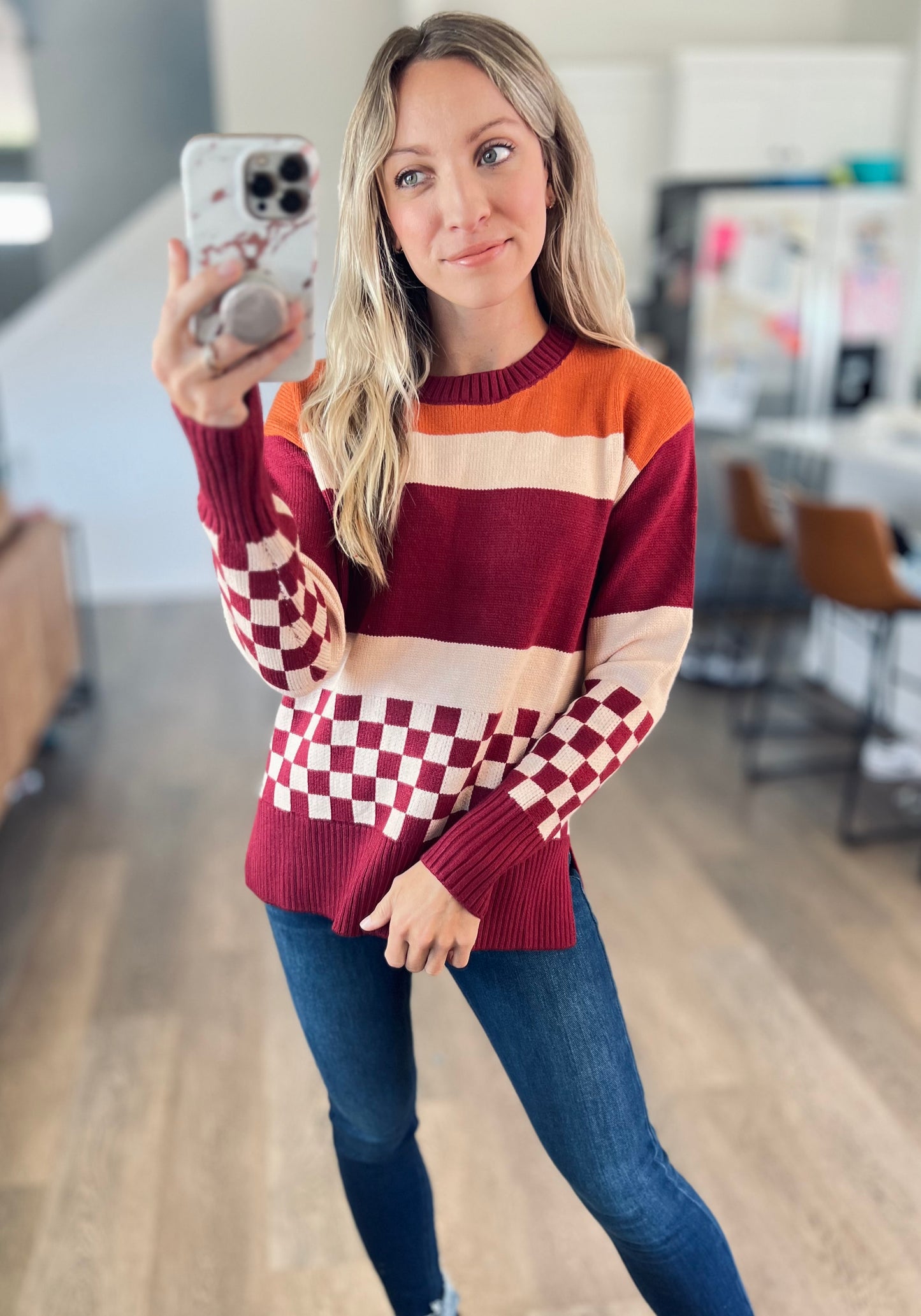 *free ship today* Autumn Check Sweater