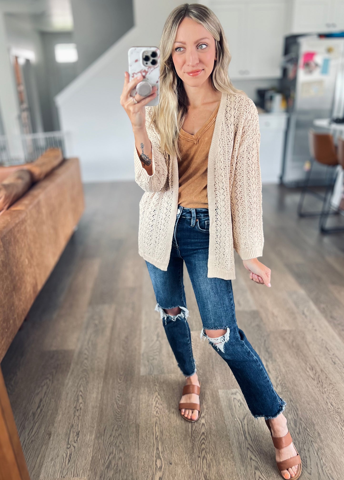 Crinkle Washed Sleeveless Top in Camel