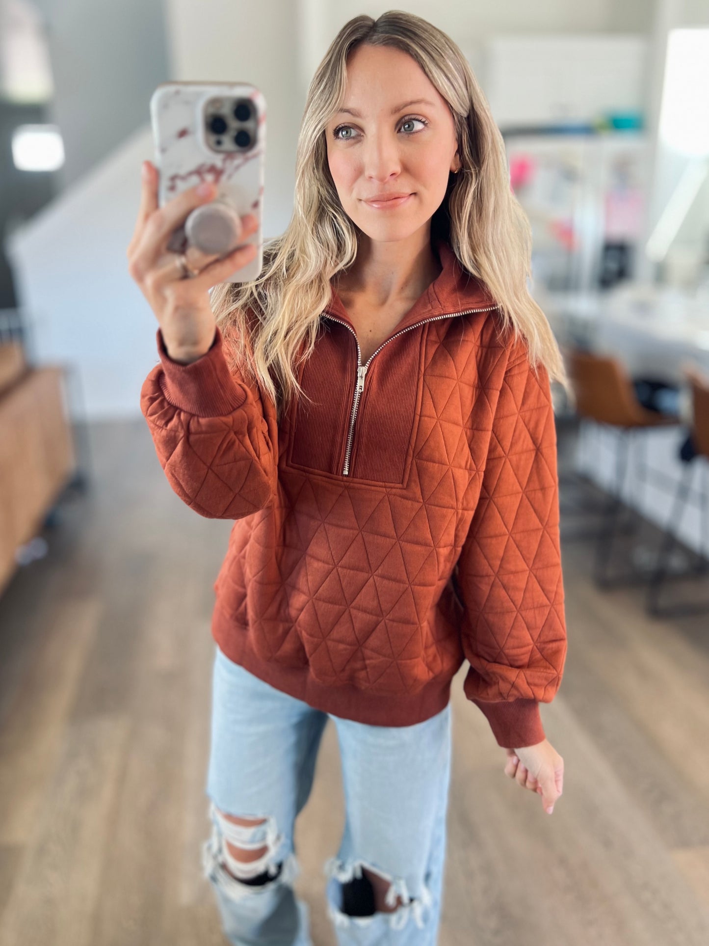 *free ship today* Deep Camel Quilted Pullover