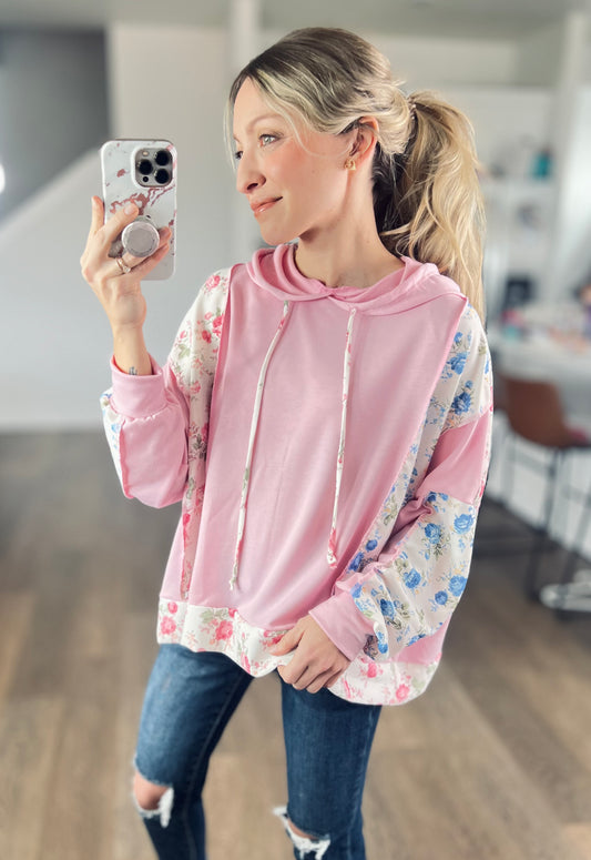 Sweet Spring Blossoms Color Block Hoodie