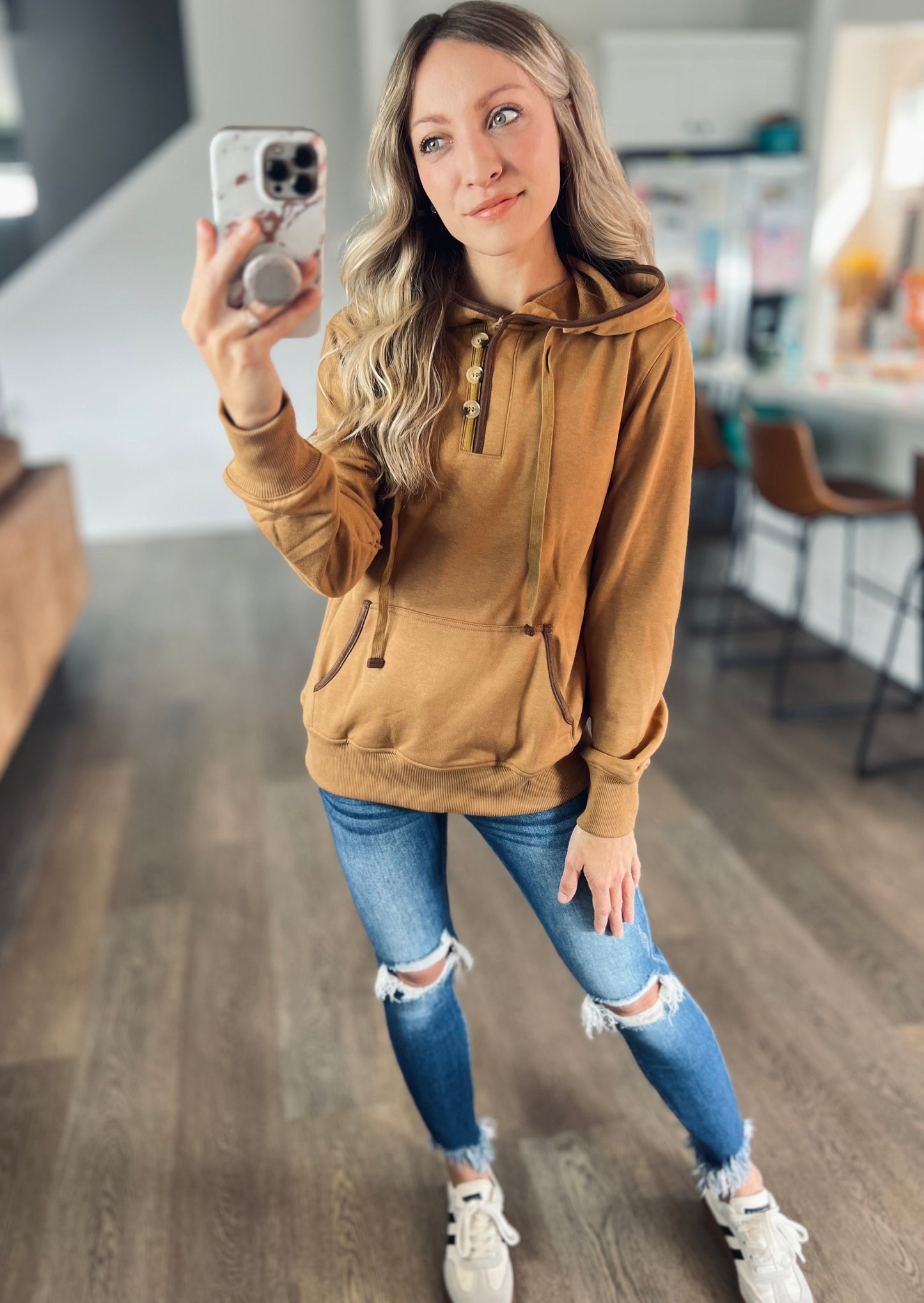 *free ship today* Jax Khaki Button Hoodie