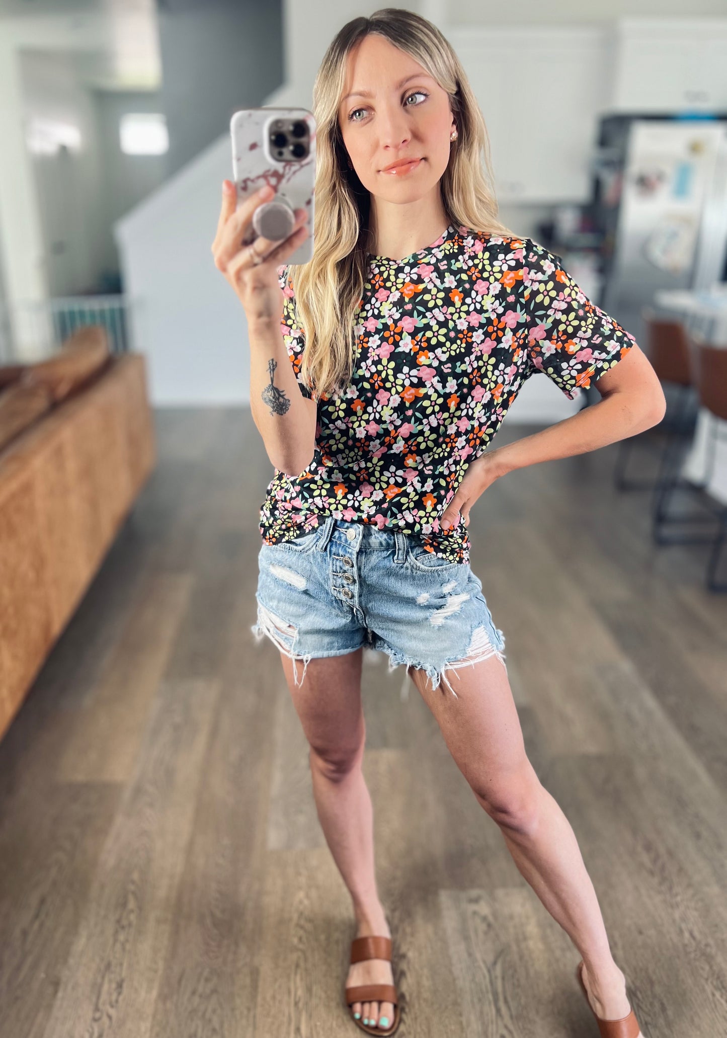 Deep Floral Mesh Top