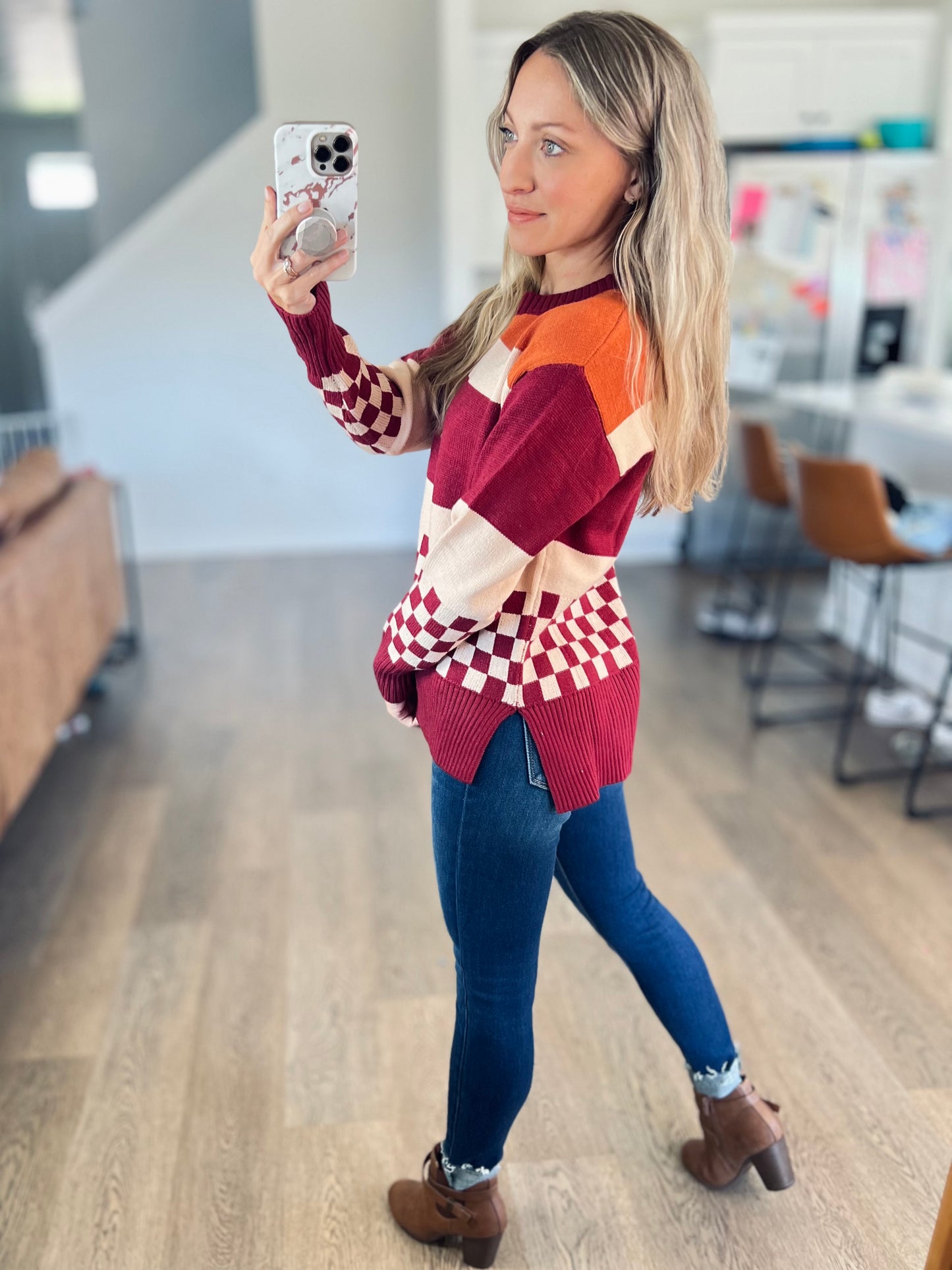 *free ship today* Autumn Check Sweater