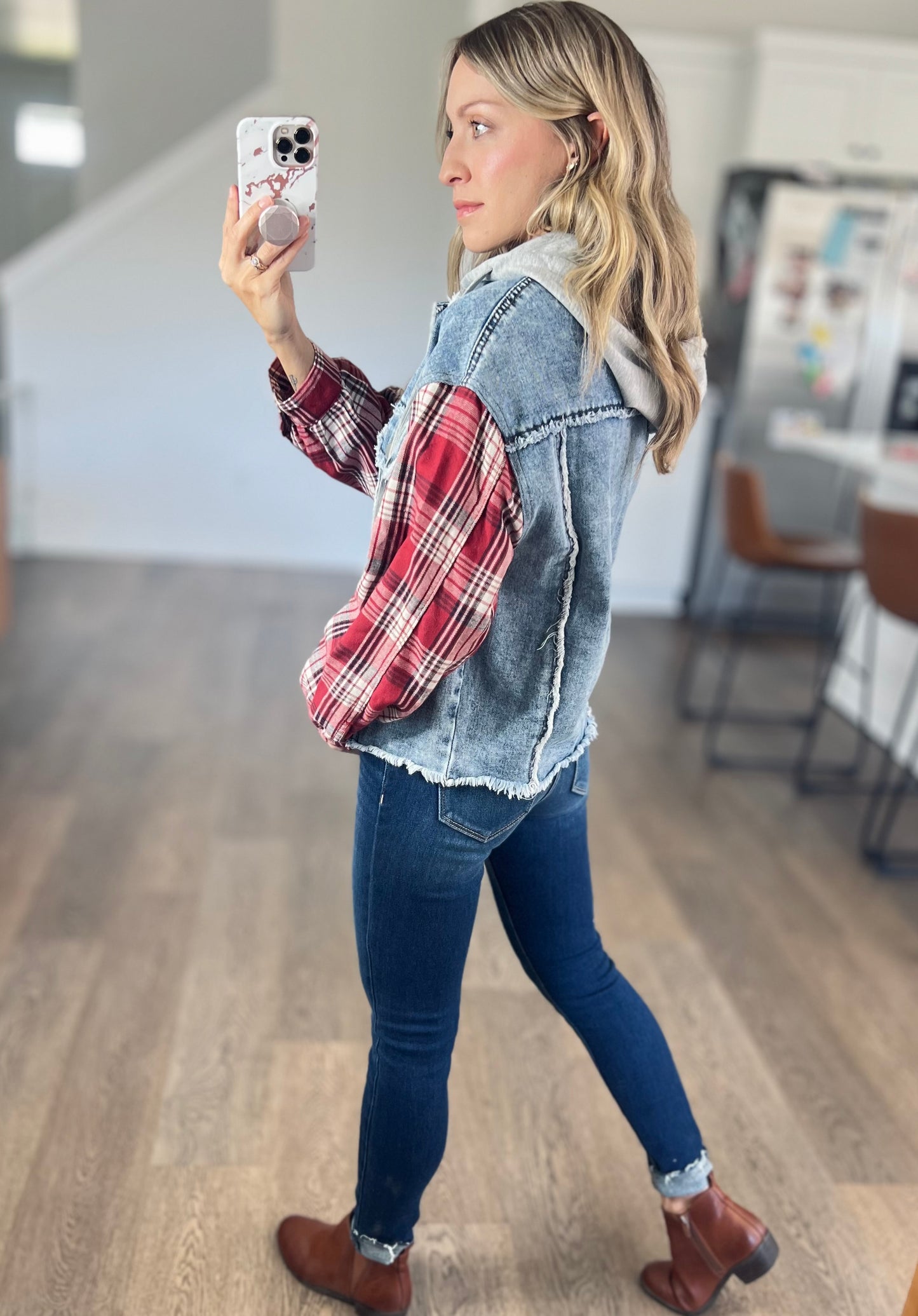 Jean Meets Plaid Hooded Jacket