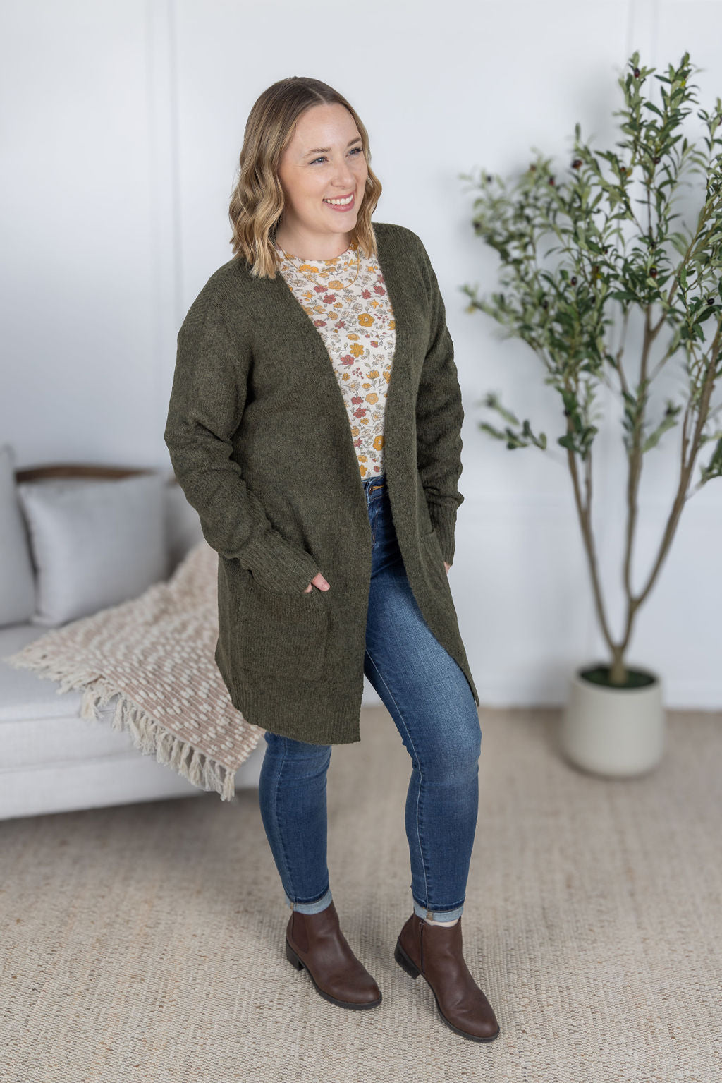 Madison Cozy Cardigan - Dark Olive