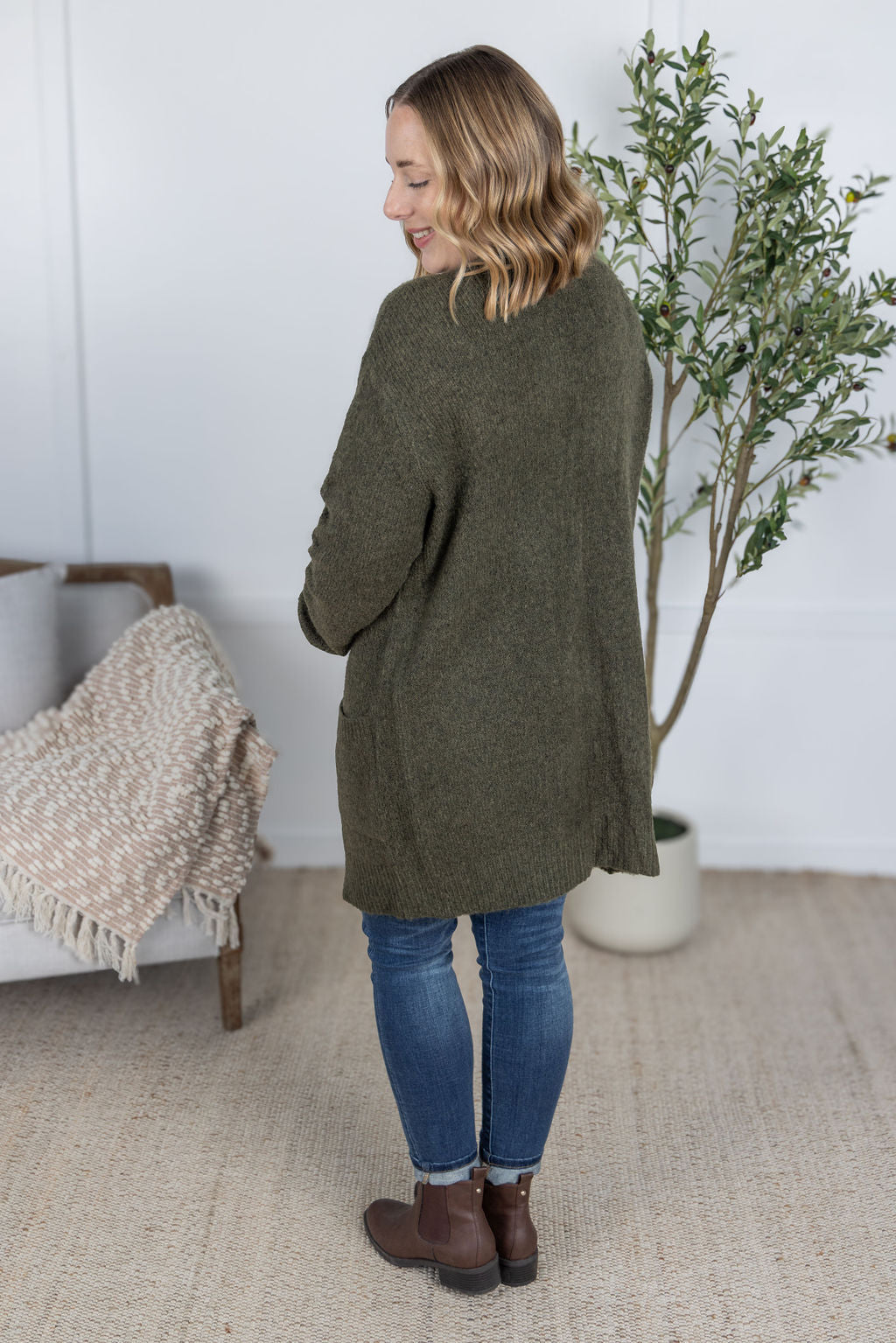 Madison Cozy Cardigan - Dark Olive