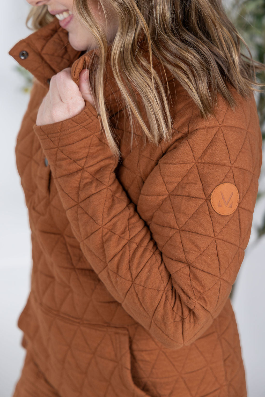 Geometric Button Snap Pullover - Rust