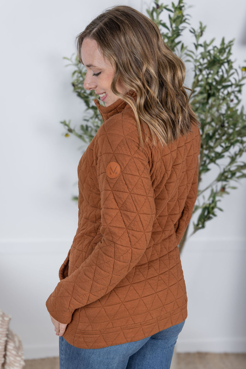 Geometric Button Snap Pullover - Rust