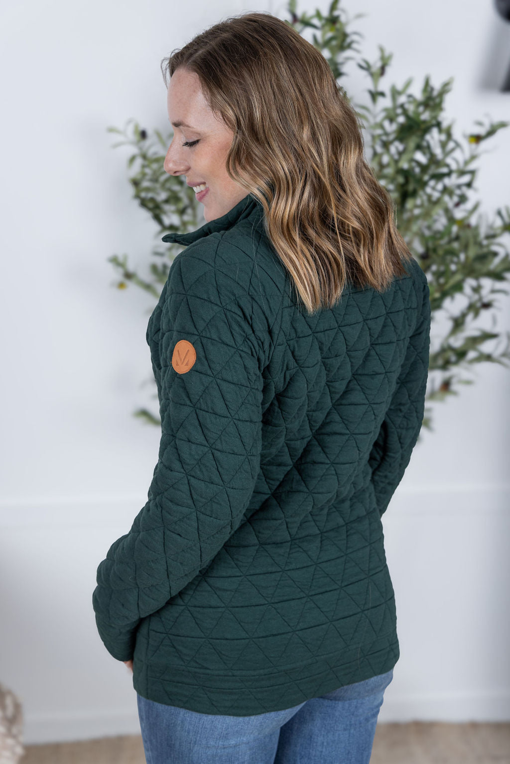 Geometric Button Snap Pullover - Hunter Green