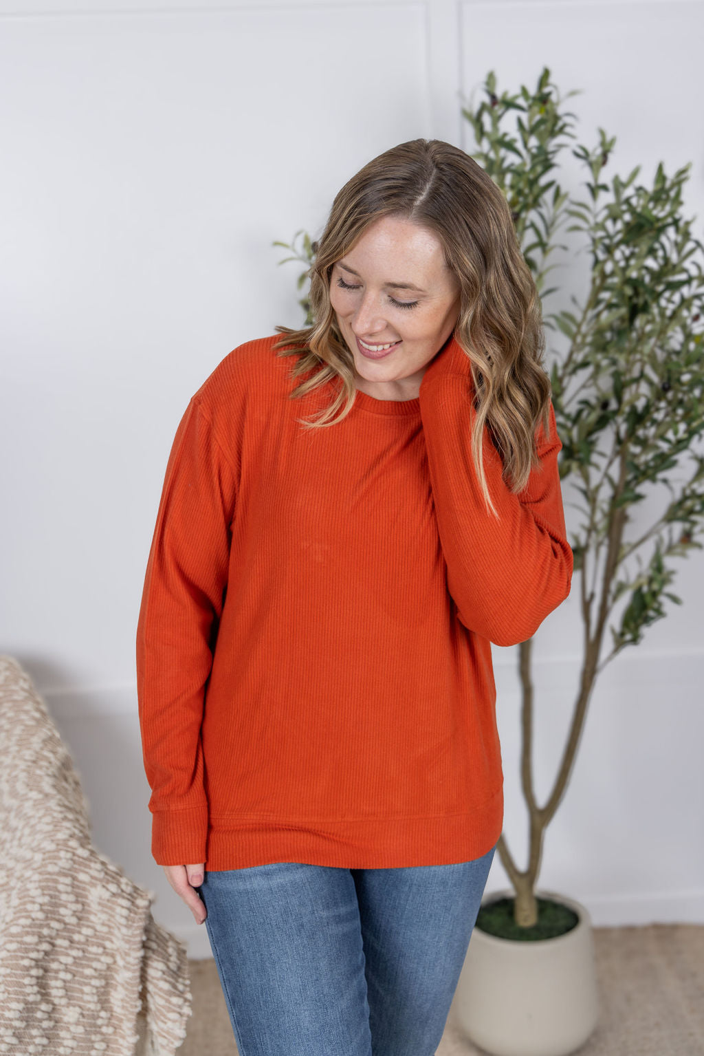 Corrine Ribbed Pullover Top - Pumpkin