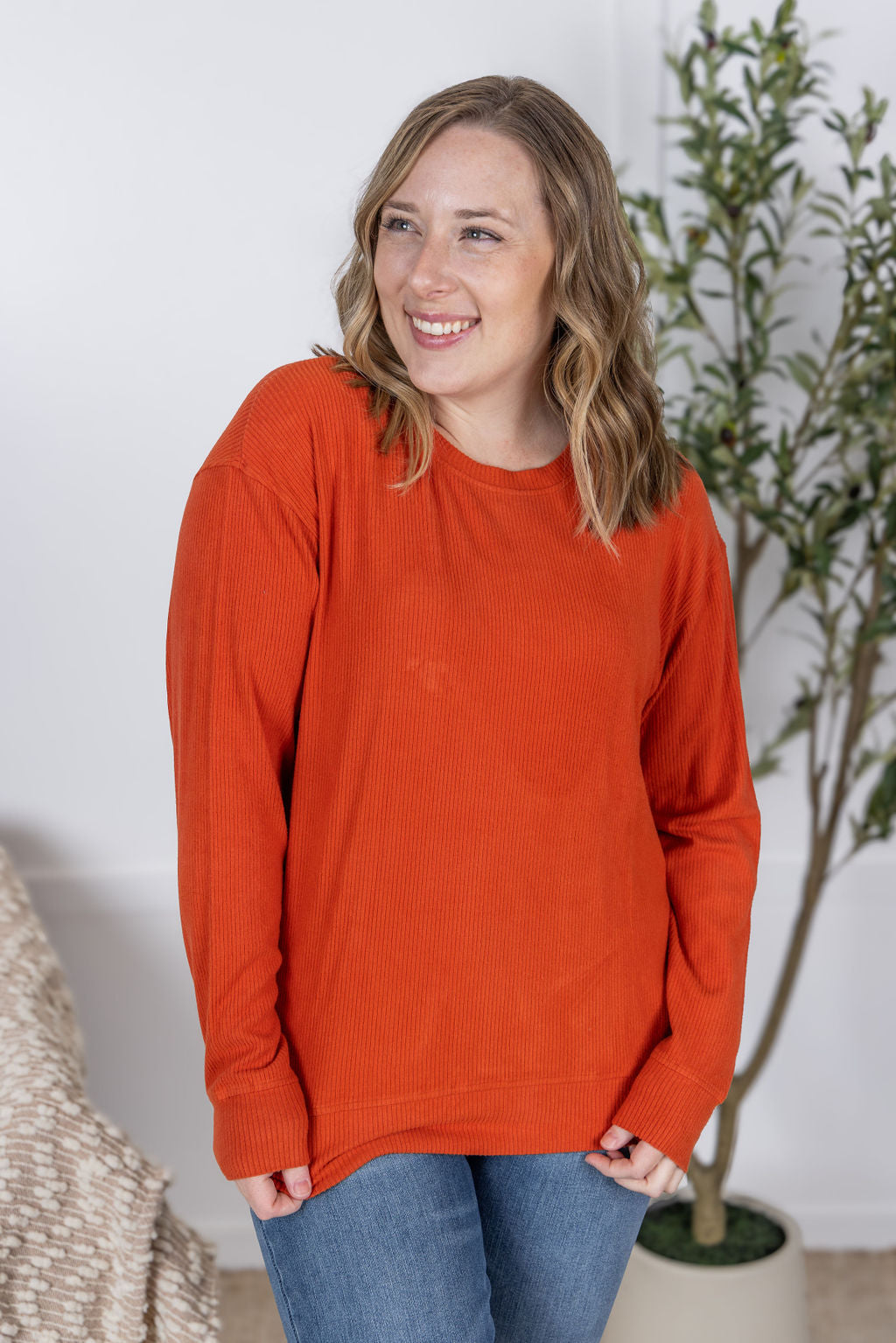 Corrine Ribbed Pullover Top - Pumpkin