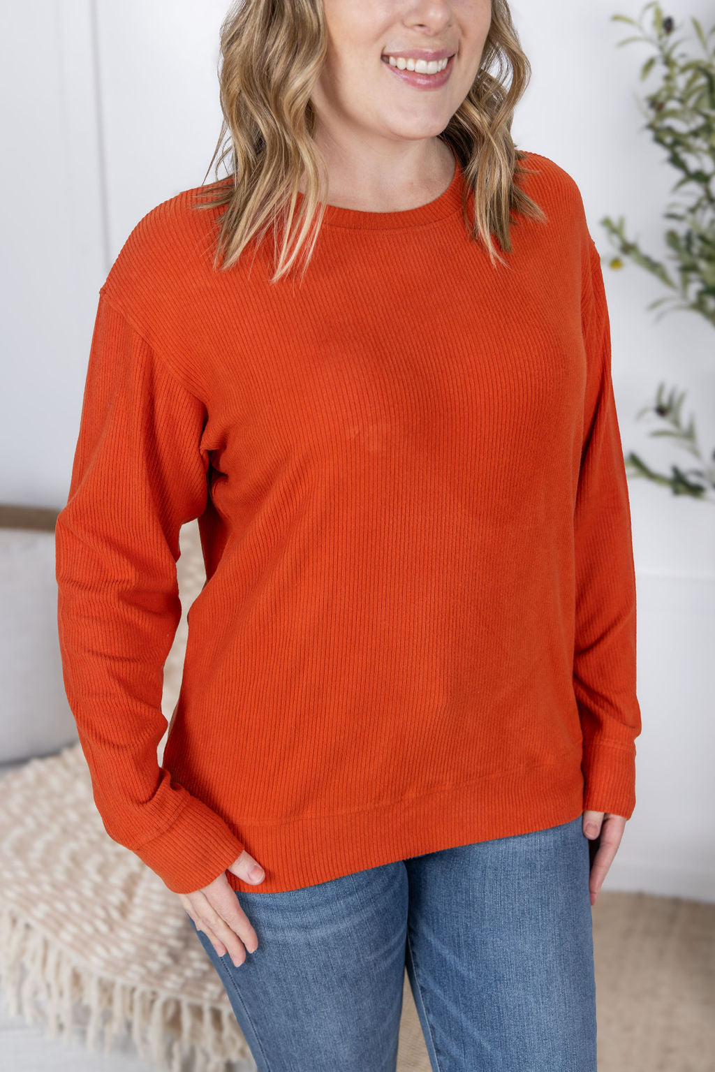 Corrine Ribbed Pullover Top - Pumpkin
