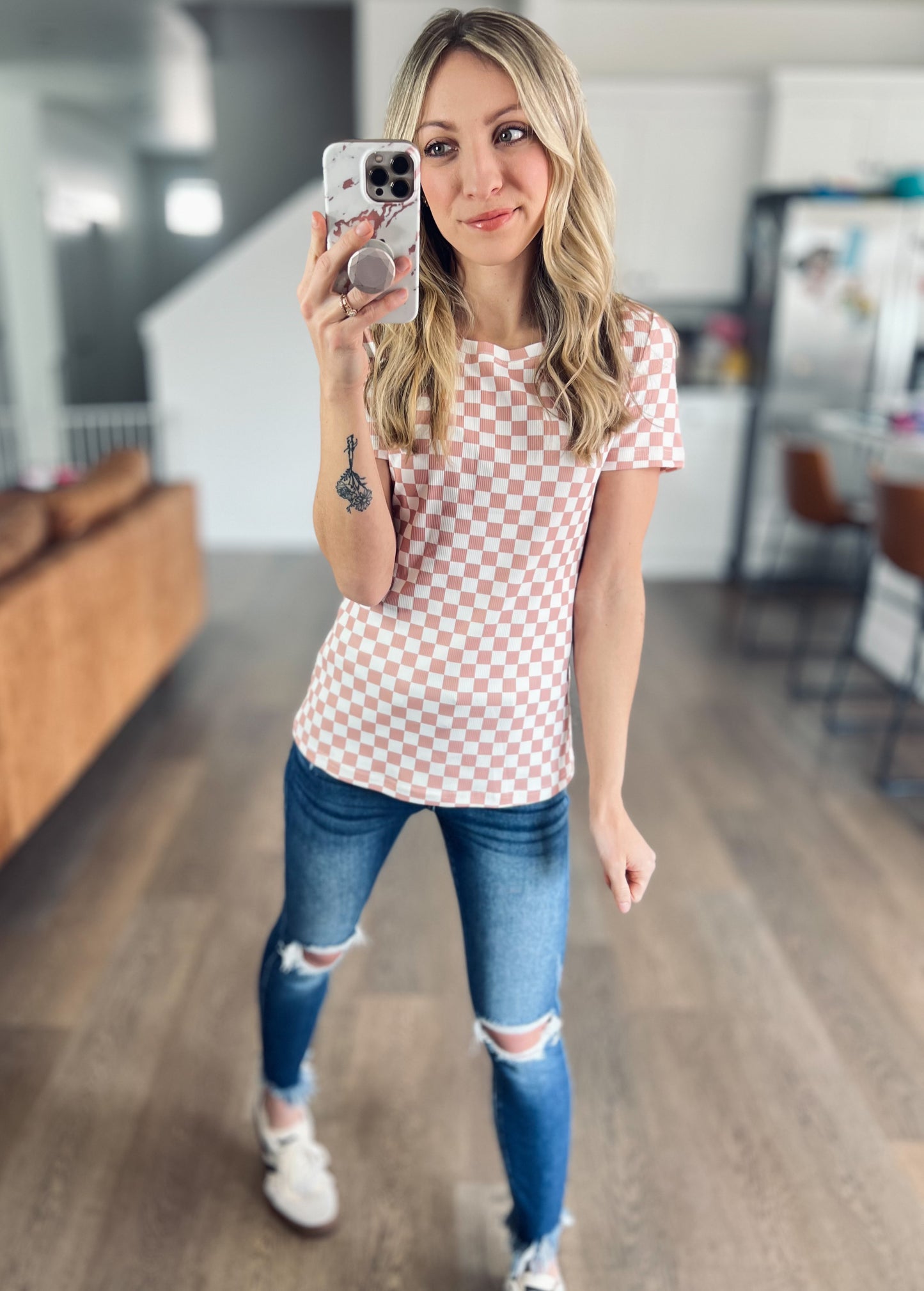 Pink Check Slim Fit Tee