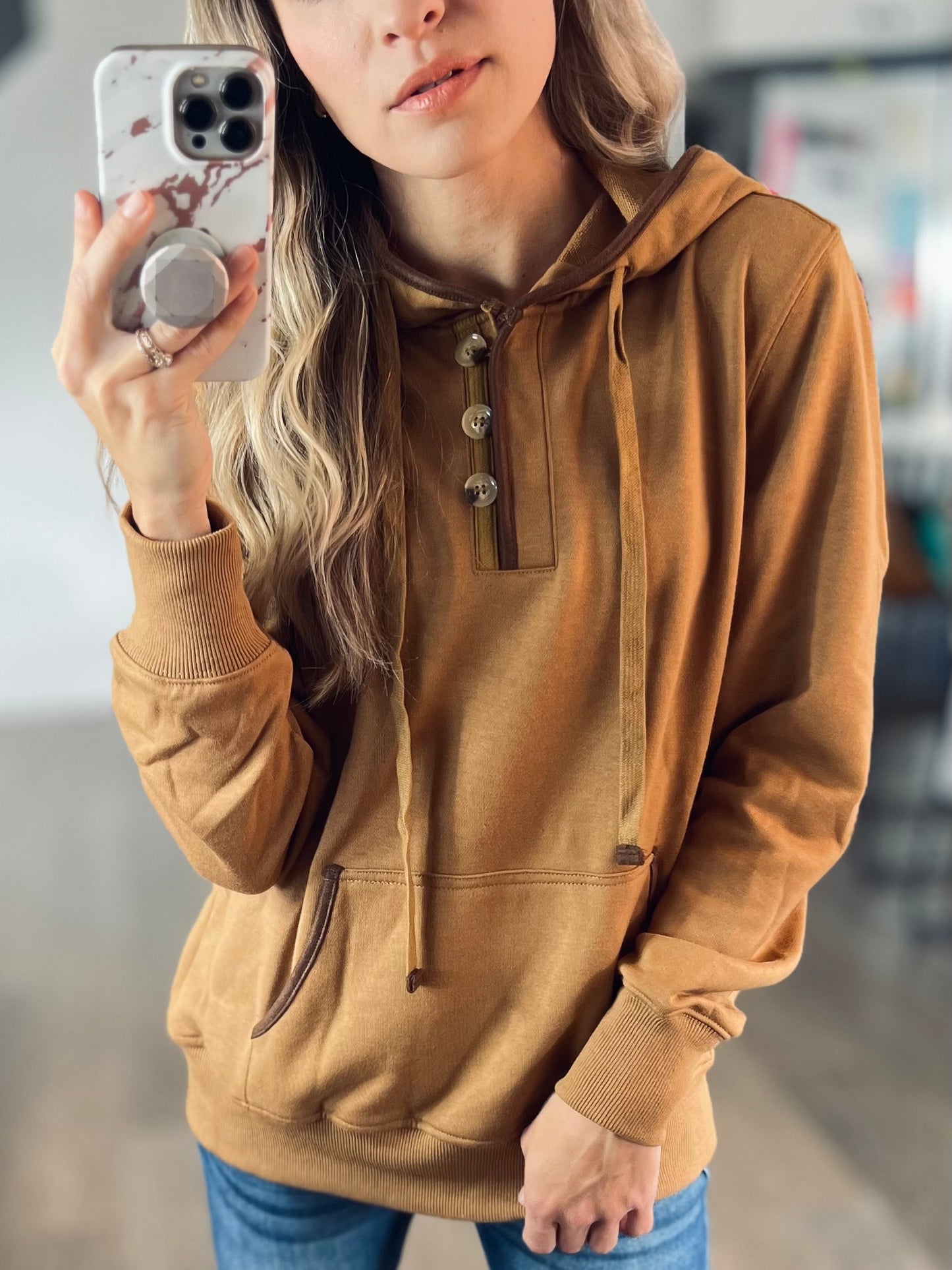 *free ship today* Jax Khaki Button Hoodie