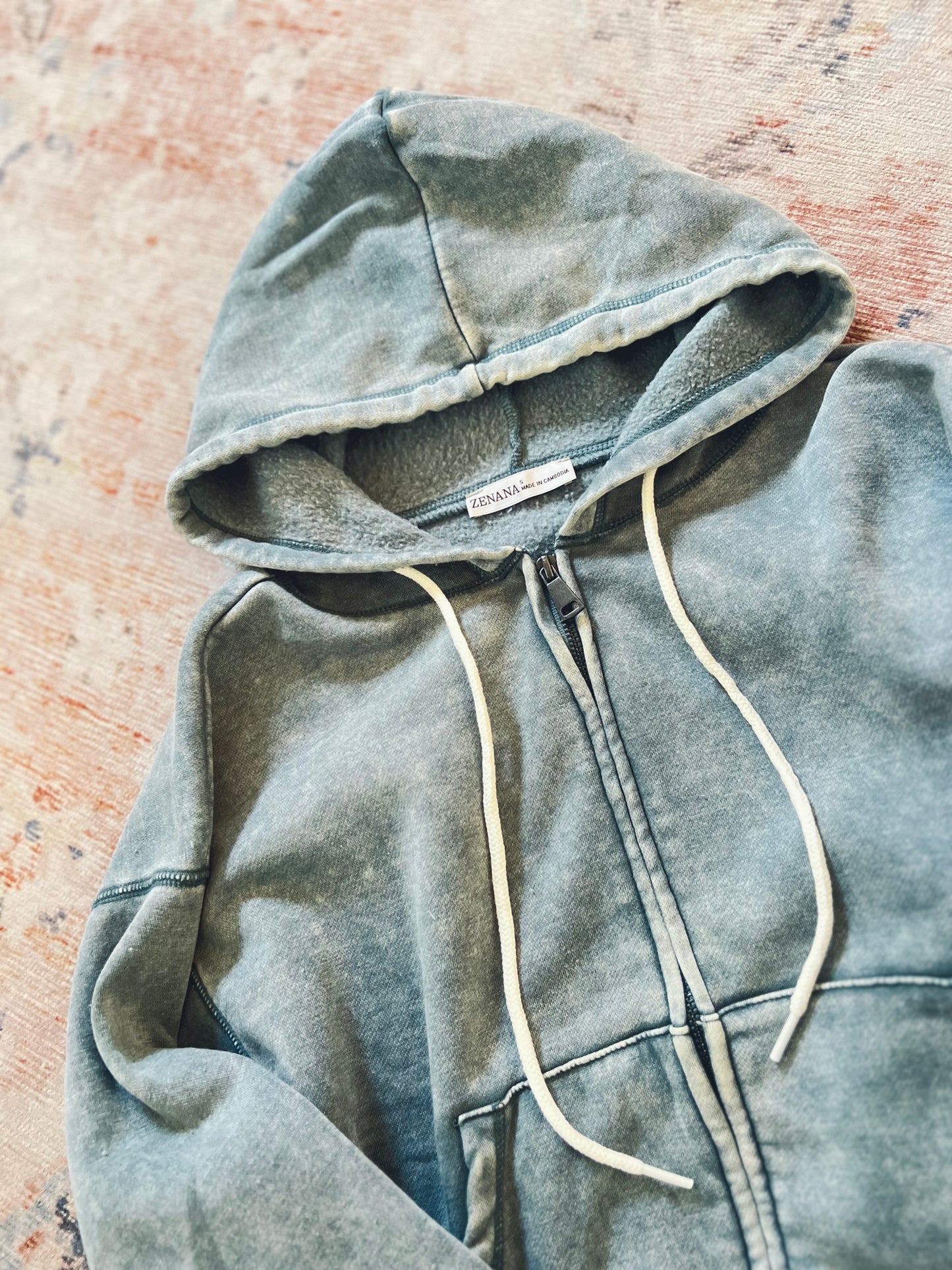 All in the Cozy Vintage Wash Hoodie in Jade
