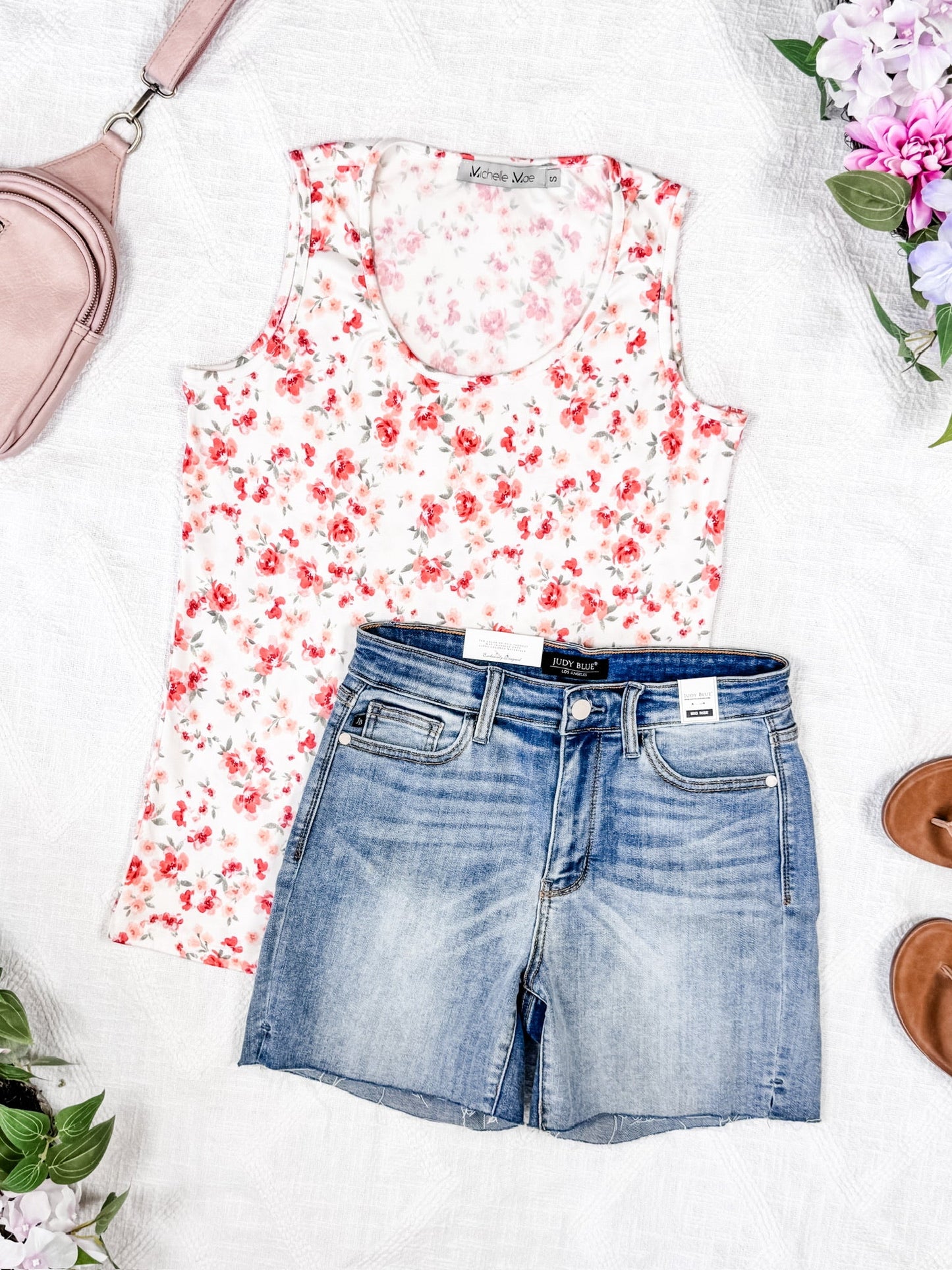 Luxe Crew Tank - Ivory Pink Floral