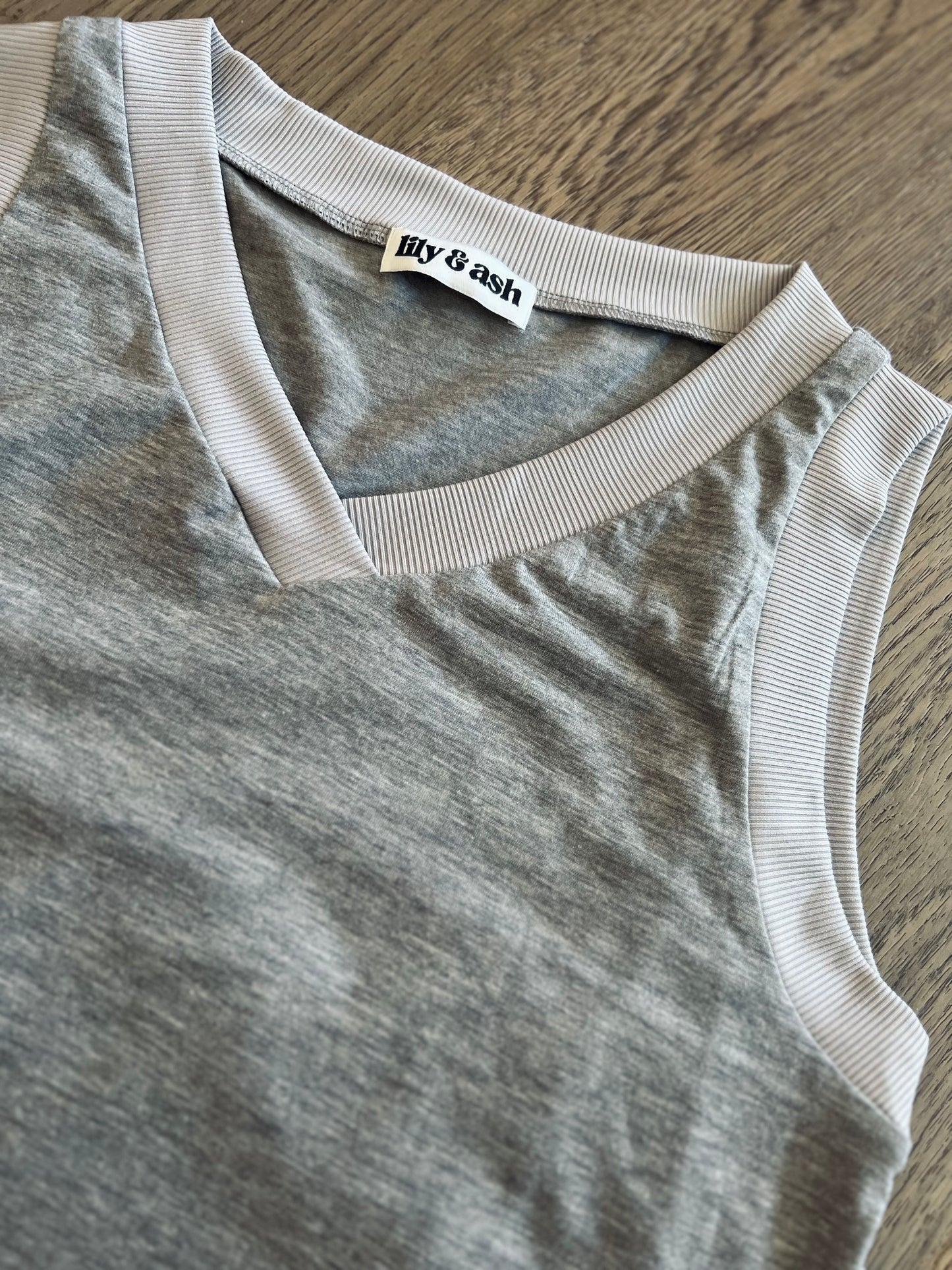 V-Neck Wide Strap Tank in Grey