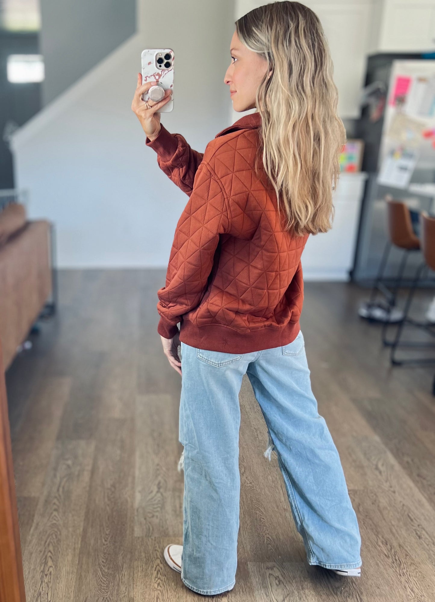 *free ship today* Deep Camel Quilted Pullover