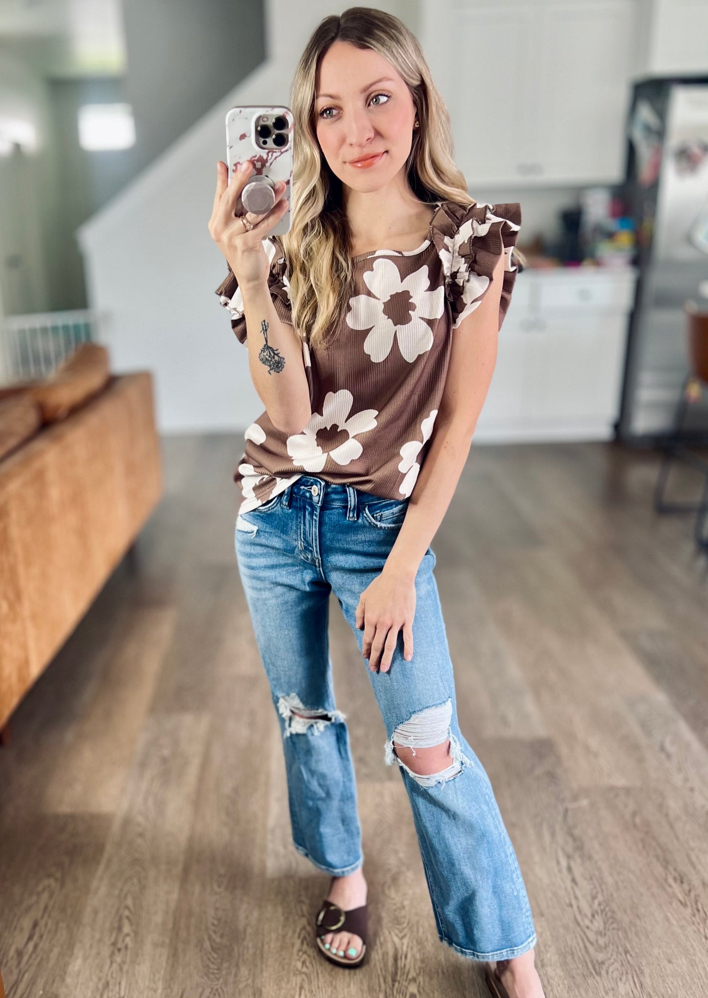 Flower Power Ruffle Sleeve Top