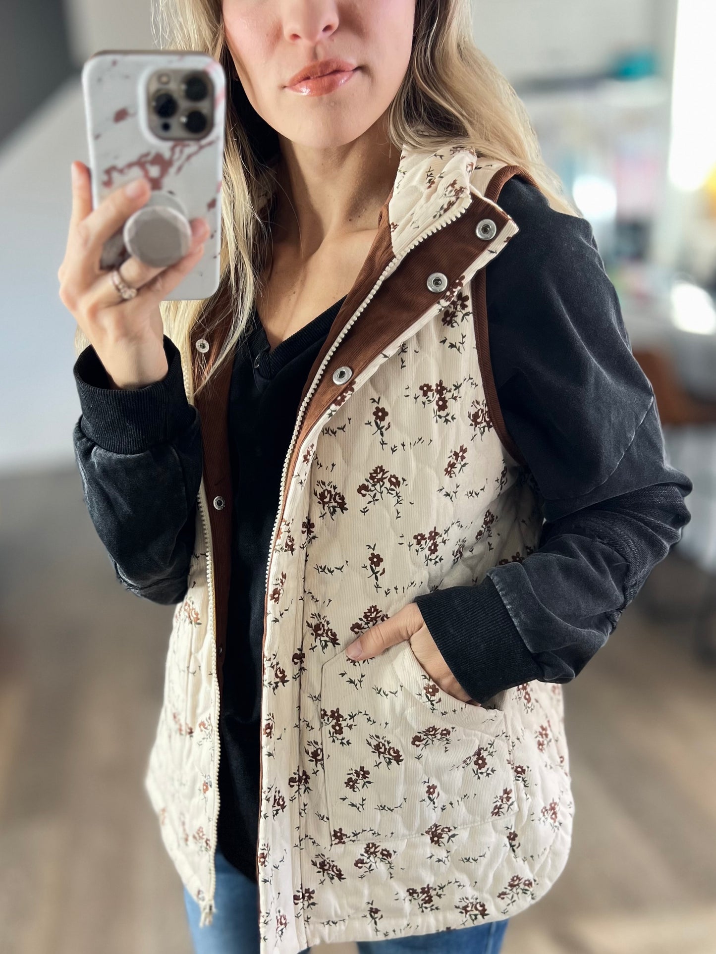 *free ship today* Sweet Cream Floral Cord Vest