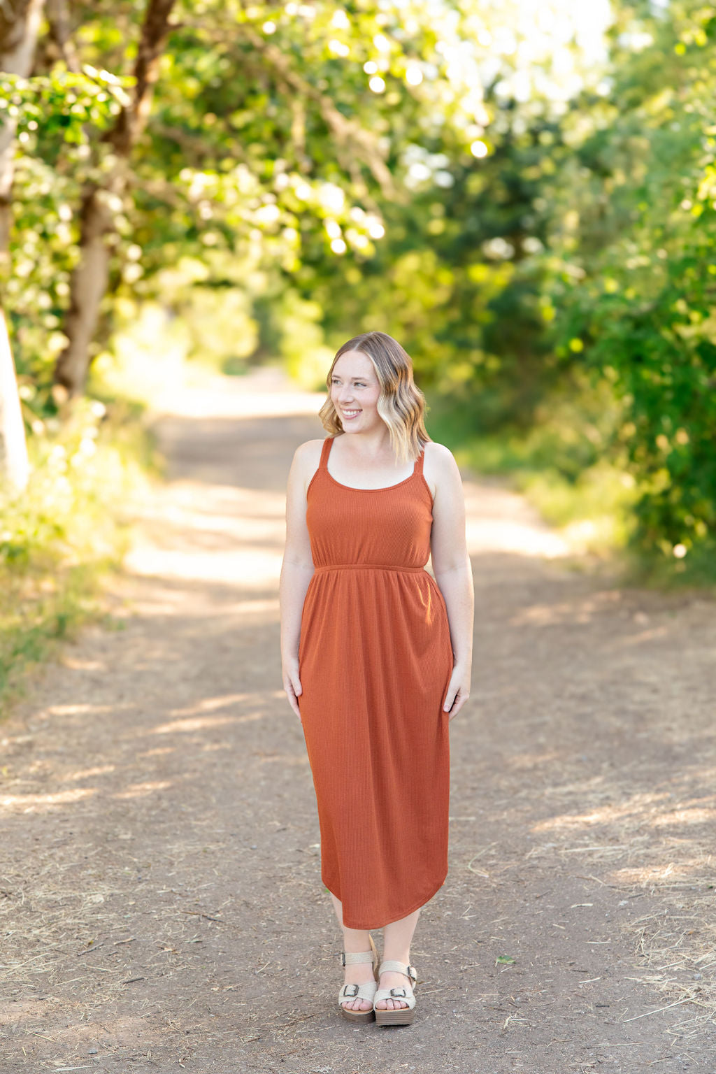 Reagan Ribbed Midi Dress - Rust FINAL SALE