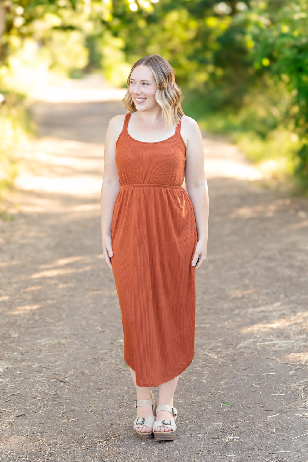 Reagan Ribbed Midi Dress - Rust FINAL SALE