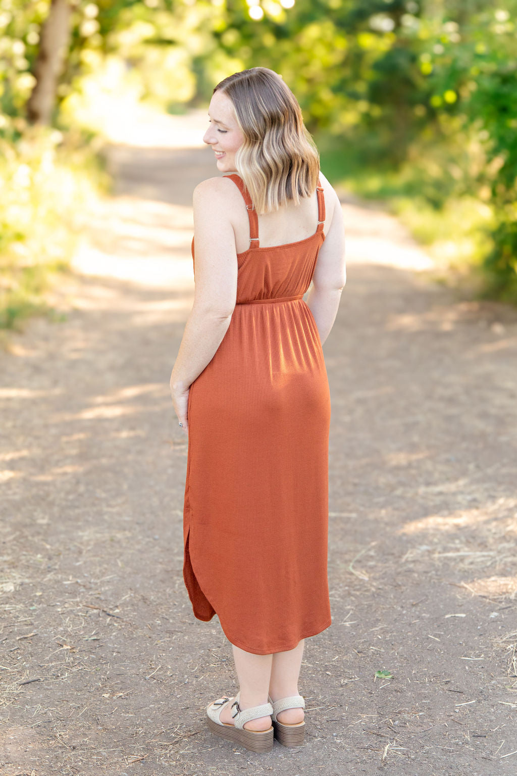 Reagan Ribbed Midi Dress - Rust FINAL SALE
