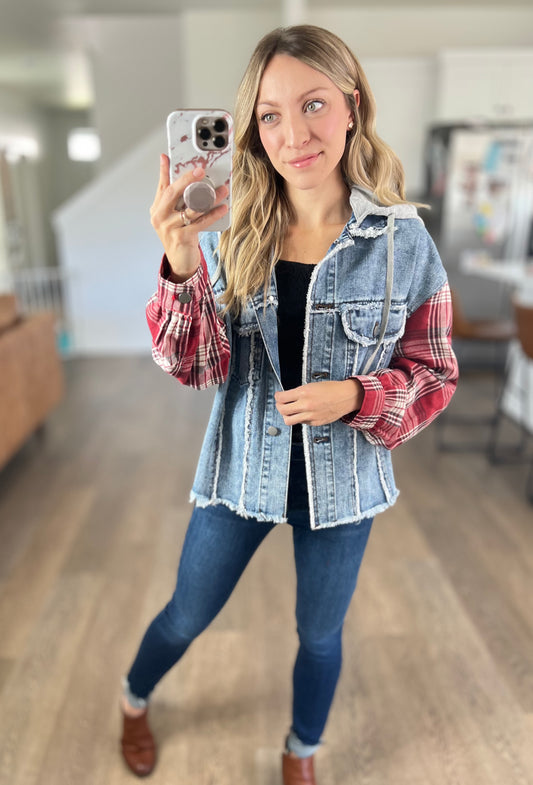 Jean Meets Plaid Hooded Jacket