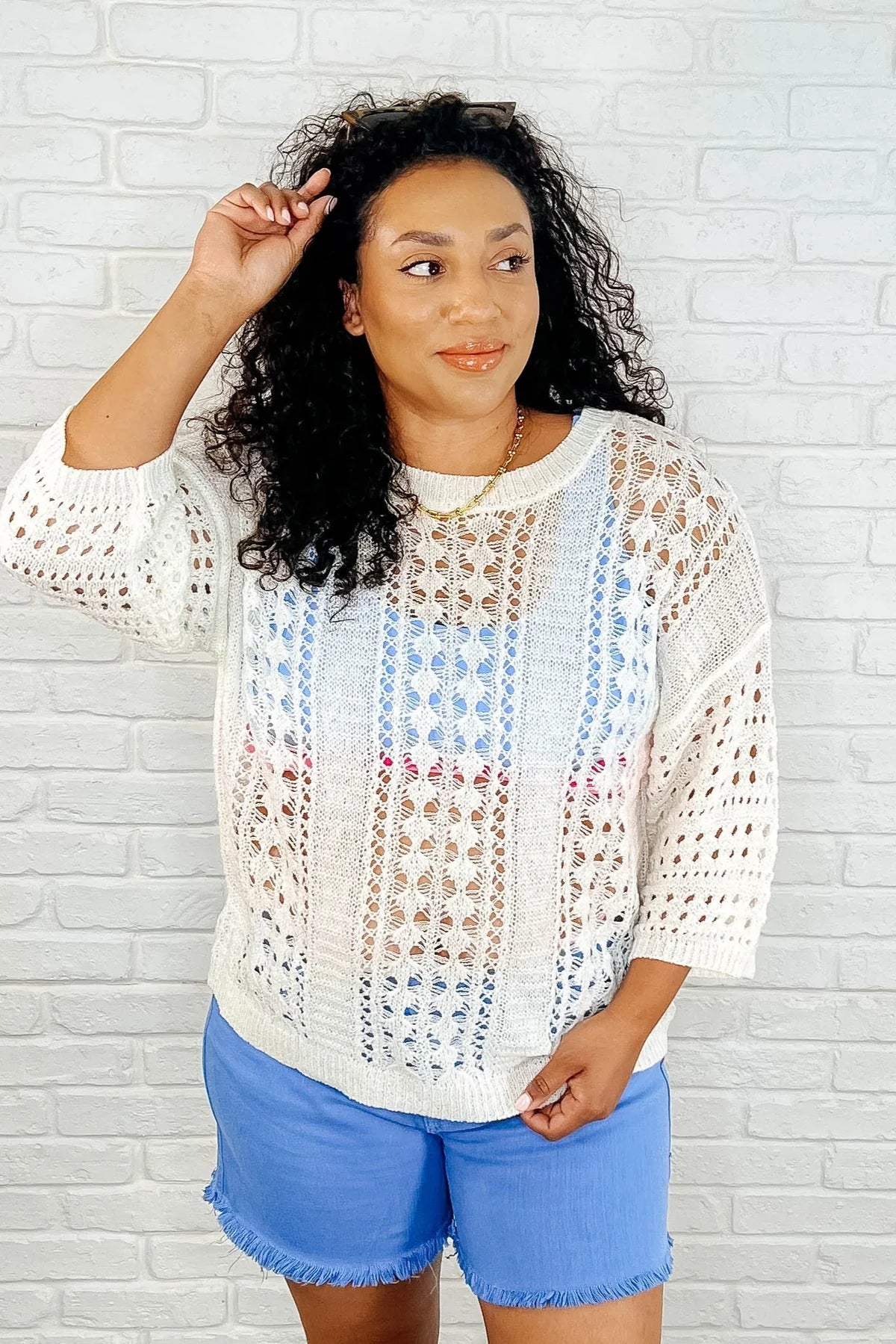 Lara Hollow Knit Sweater in Cream