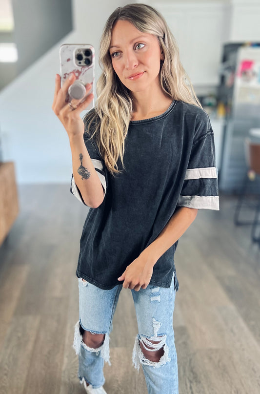 Vintage Varsity Top in Ash Black