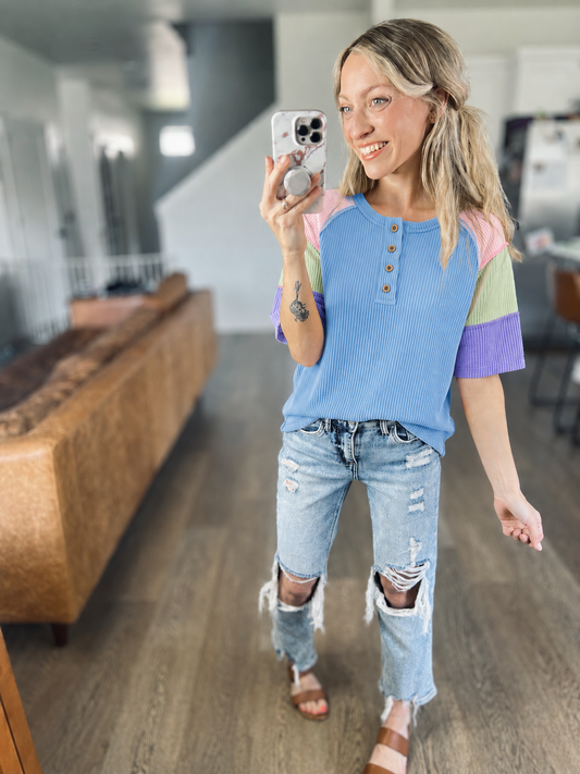*free ship today* Twisted Rib Colorblock Henley