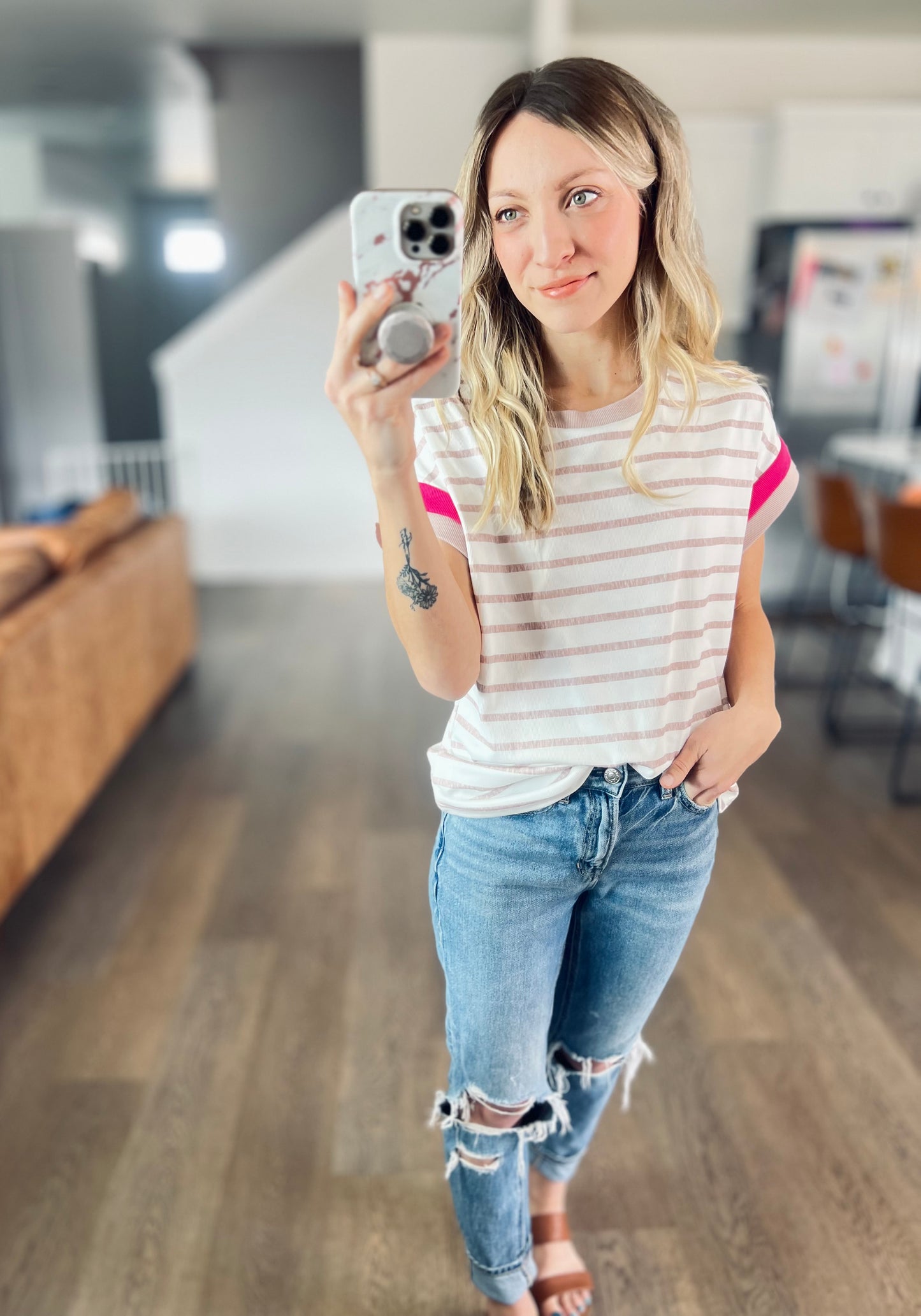 Kels Khaki Stripe Tee