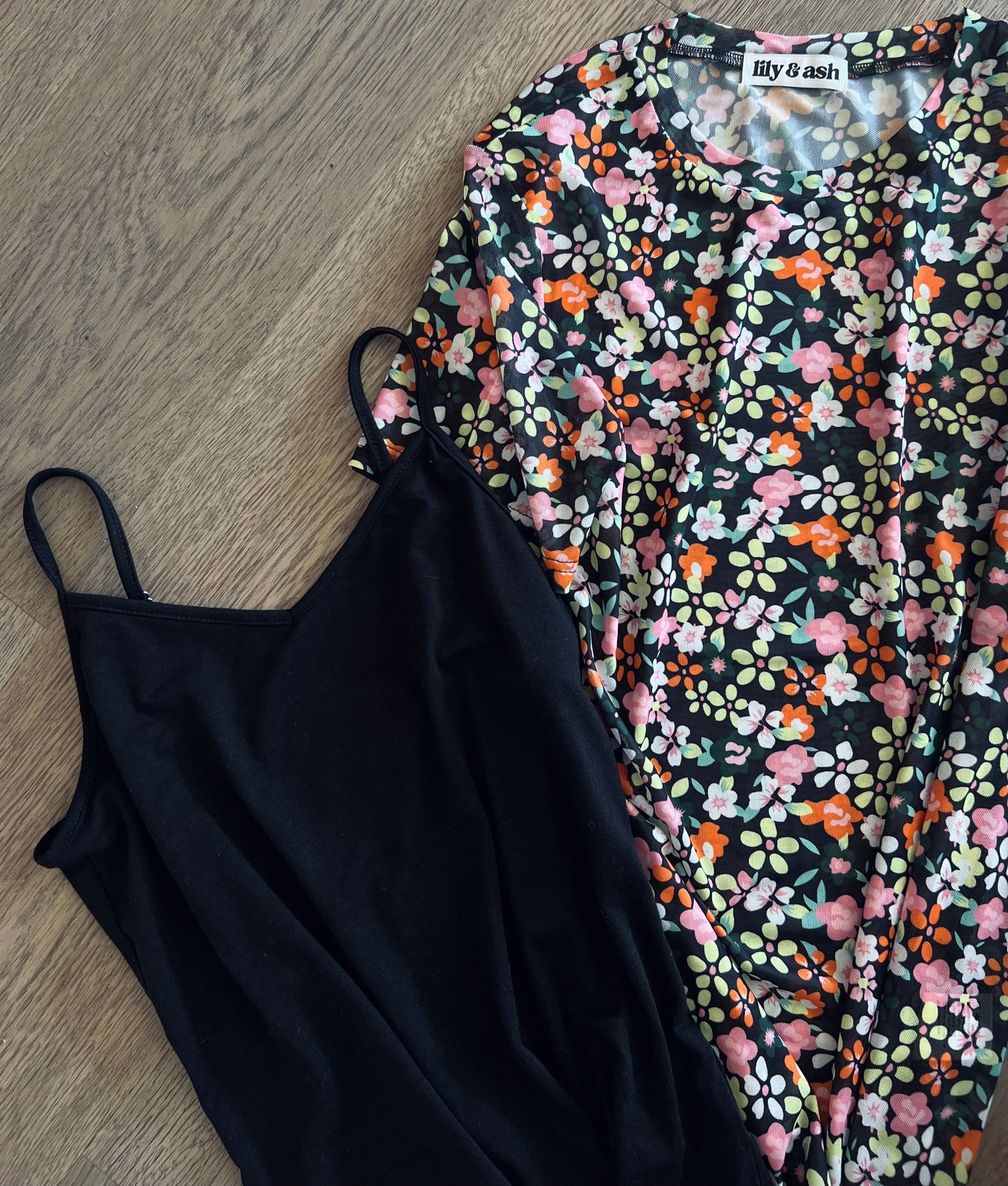 Deep Floral Mesh Top