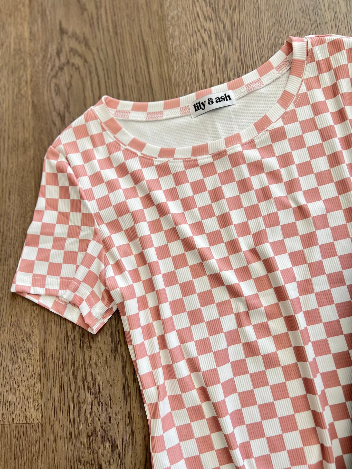 Pink Check Slim Fit Tee