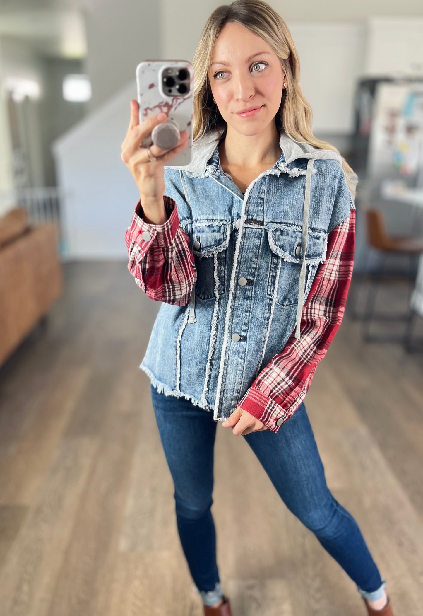 Jean Meets Plaid Hooded Jacket
