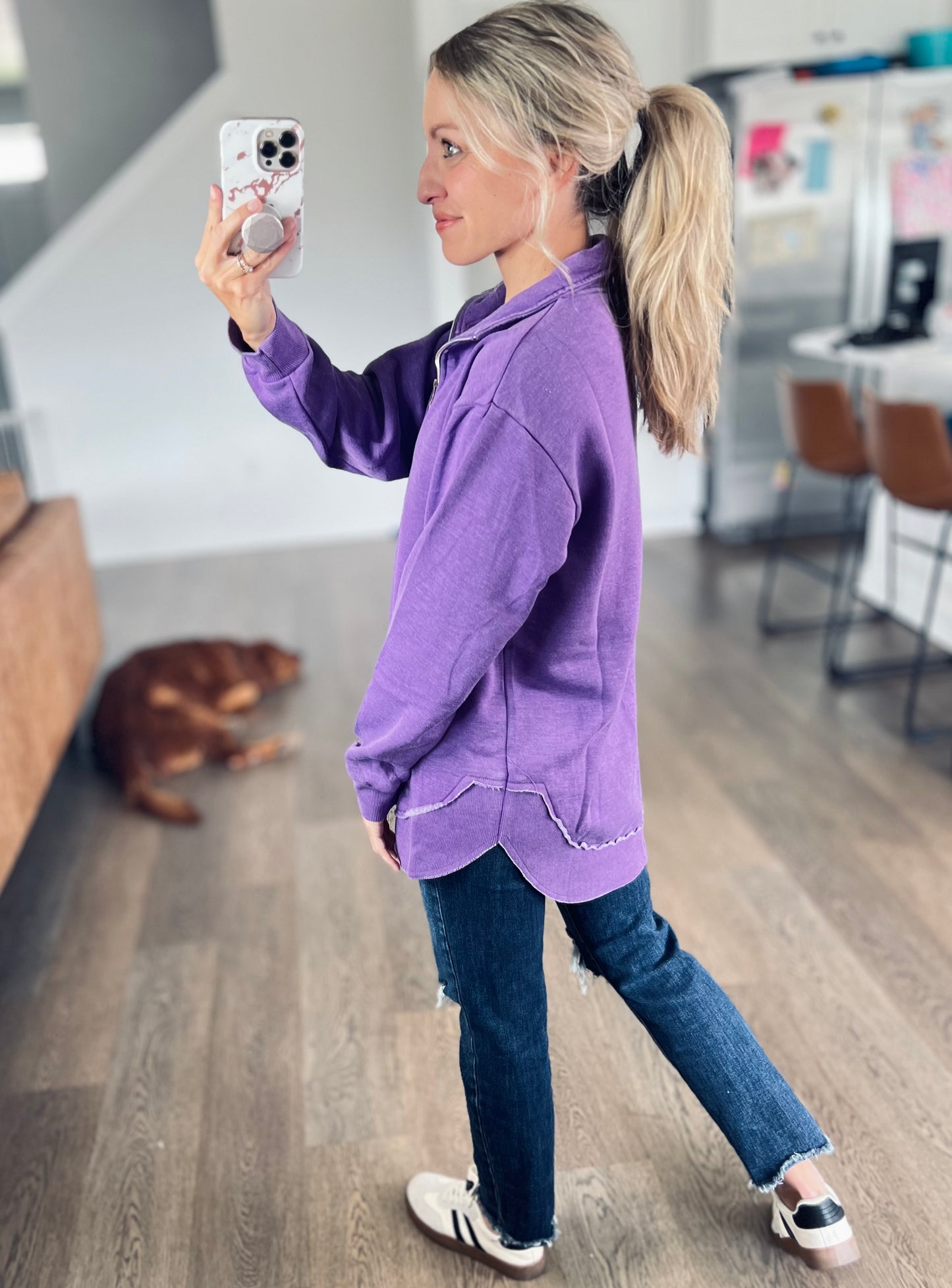 Dark Purple Rounded Hem 1/4 Zip Pullover Preorder