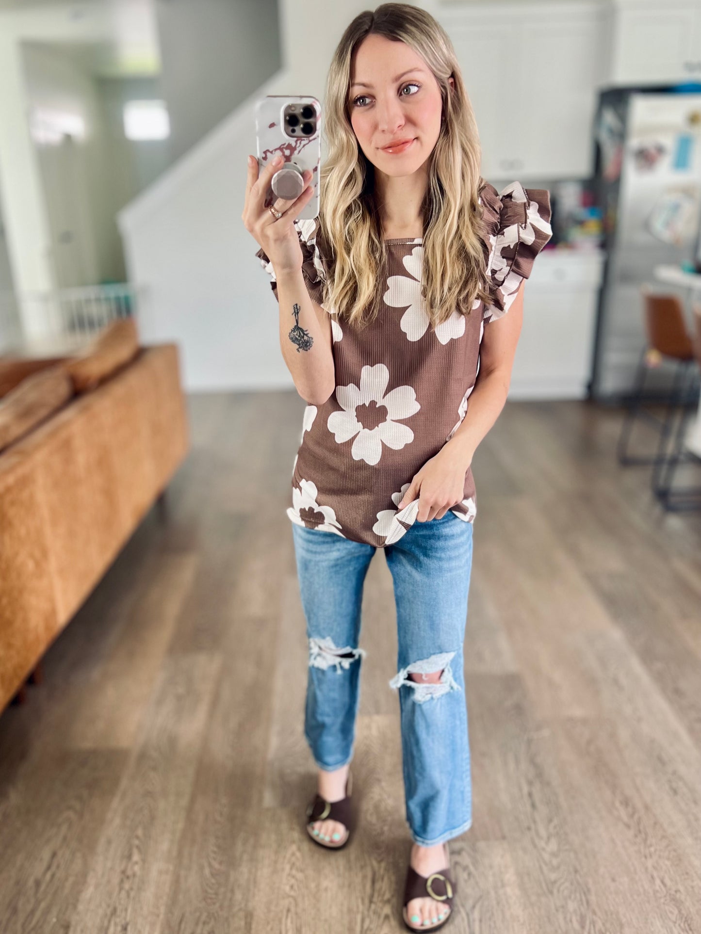 Flower Power Ruffle Sleeve Top
