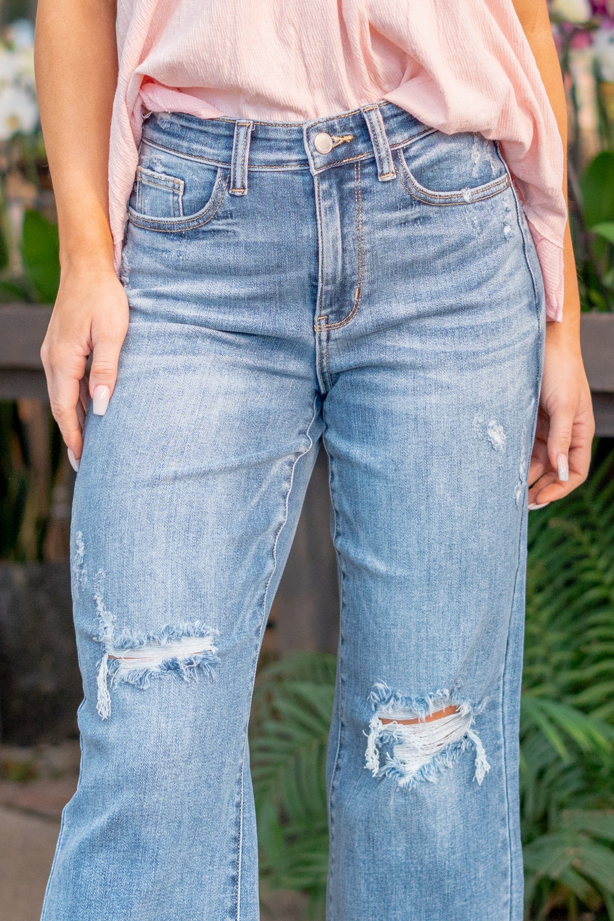 High Waist Destroy Crop Wide Leg Jeans - Judy Blue