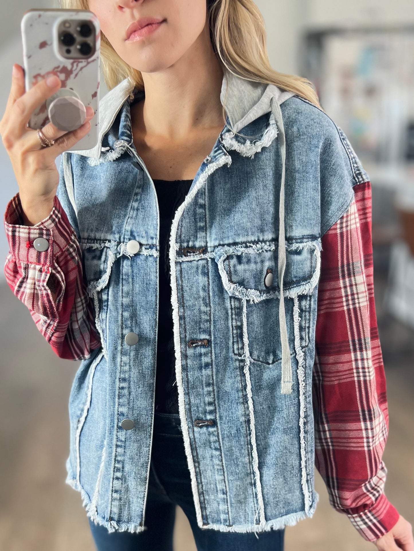 Jean Meets Plaid Hooded Jacket