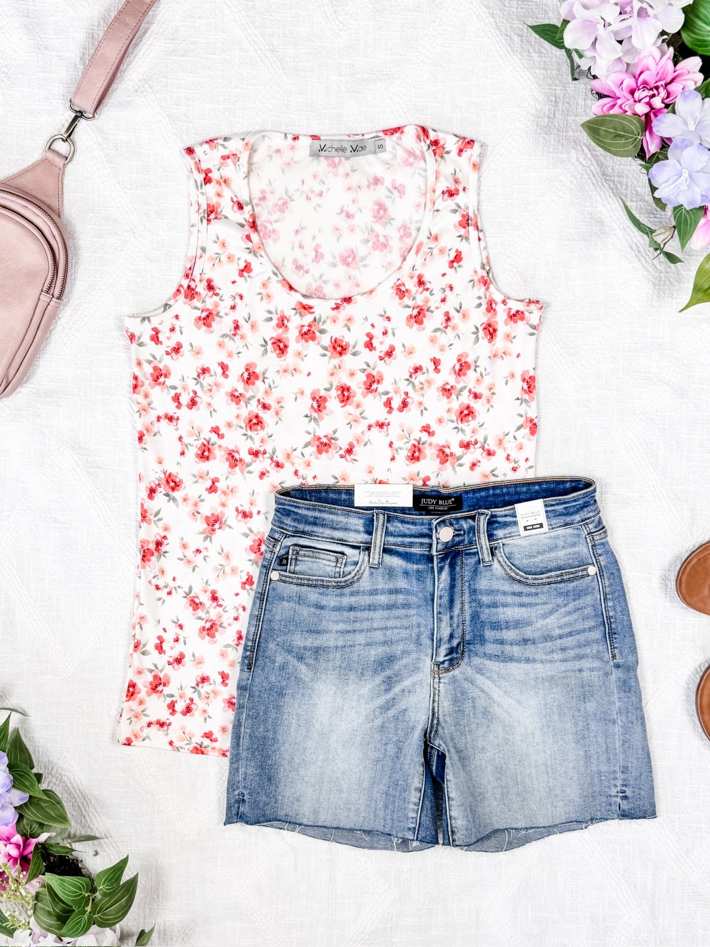 Luxe Crew Tank - Ivory Pink Floral