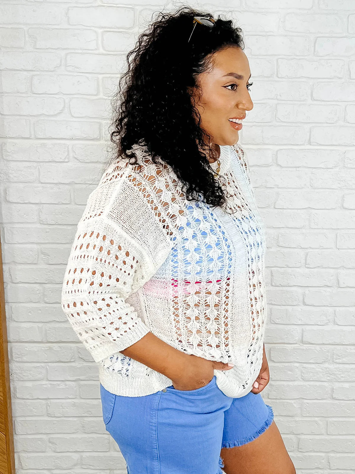Lara Hollow Knit Sweater in Cream