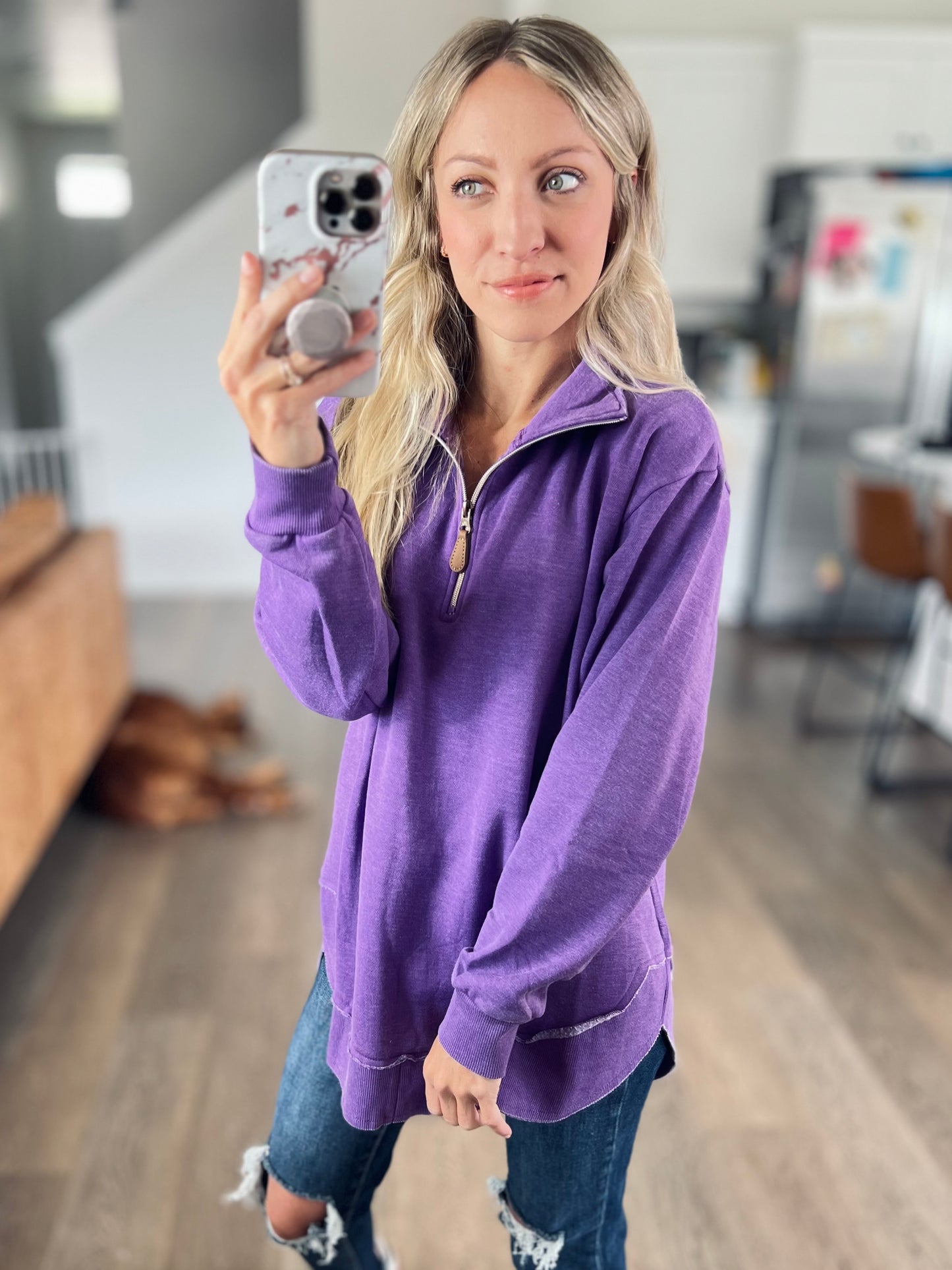 Dark Purple Rounded Hem 1/4 Zip Pullover Preorder